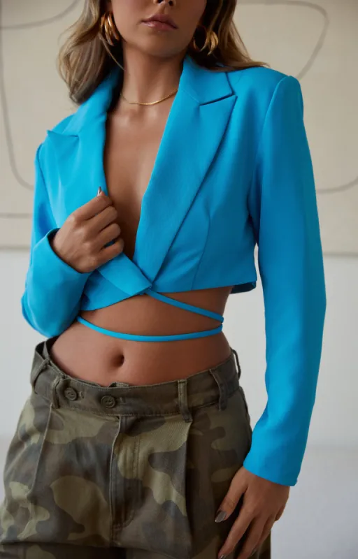 Julia Long Sleeve Crop Blazer - Blue sold by Miss Lola