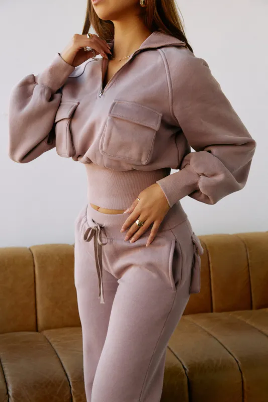 Unbothered Quarter Zip Cargo Sweater - Lavender sold by Miss Lola
