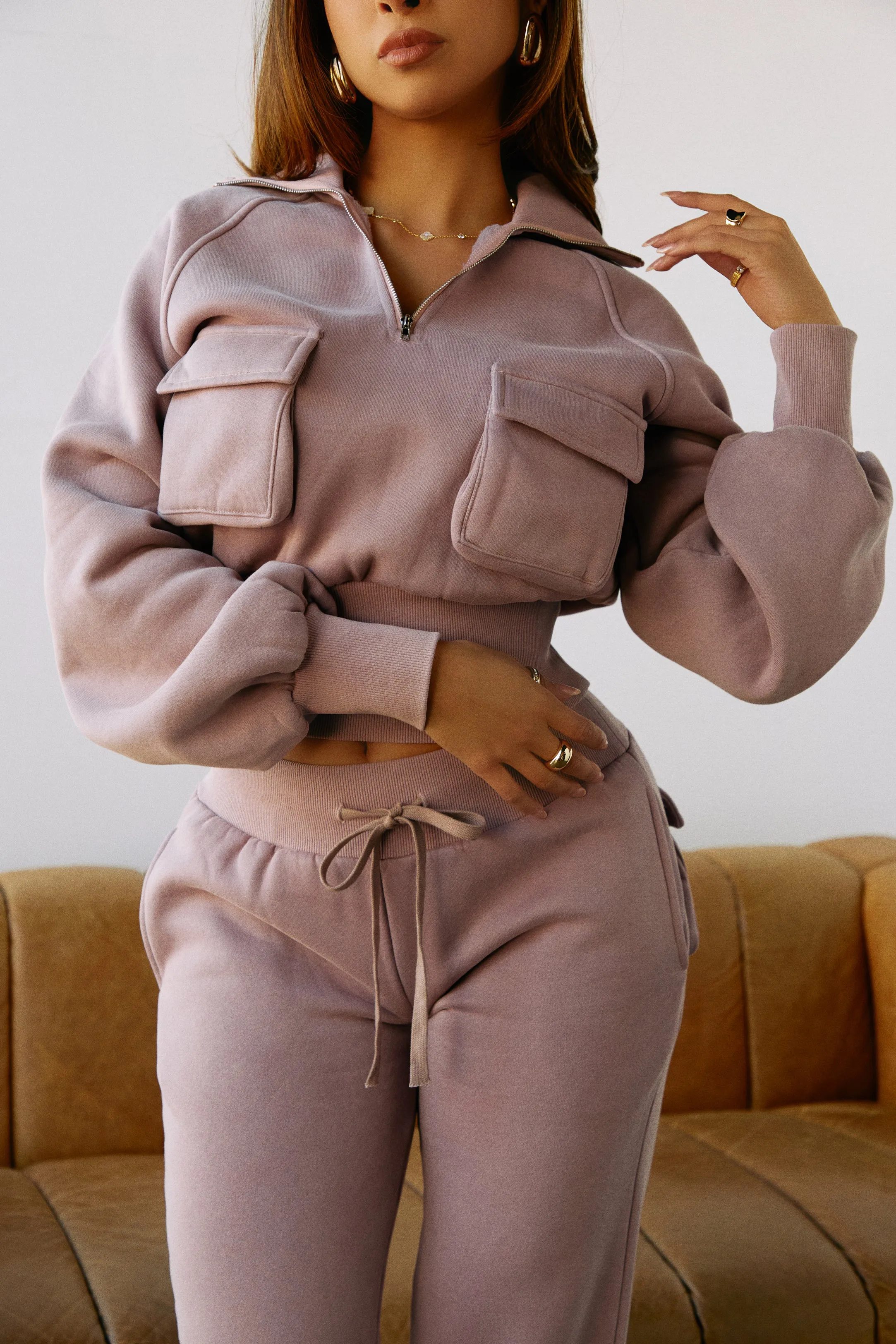 Unbothered Quarter Zip Cargo Sweater - Lavender sold by Miss Lola product image thumbnail 2