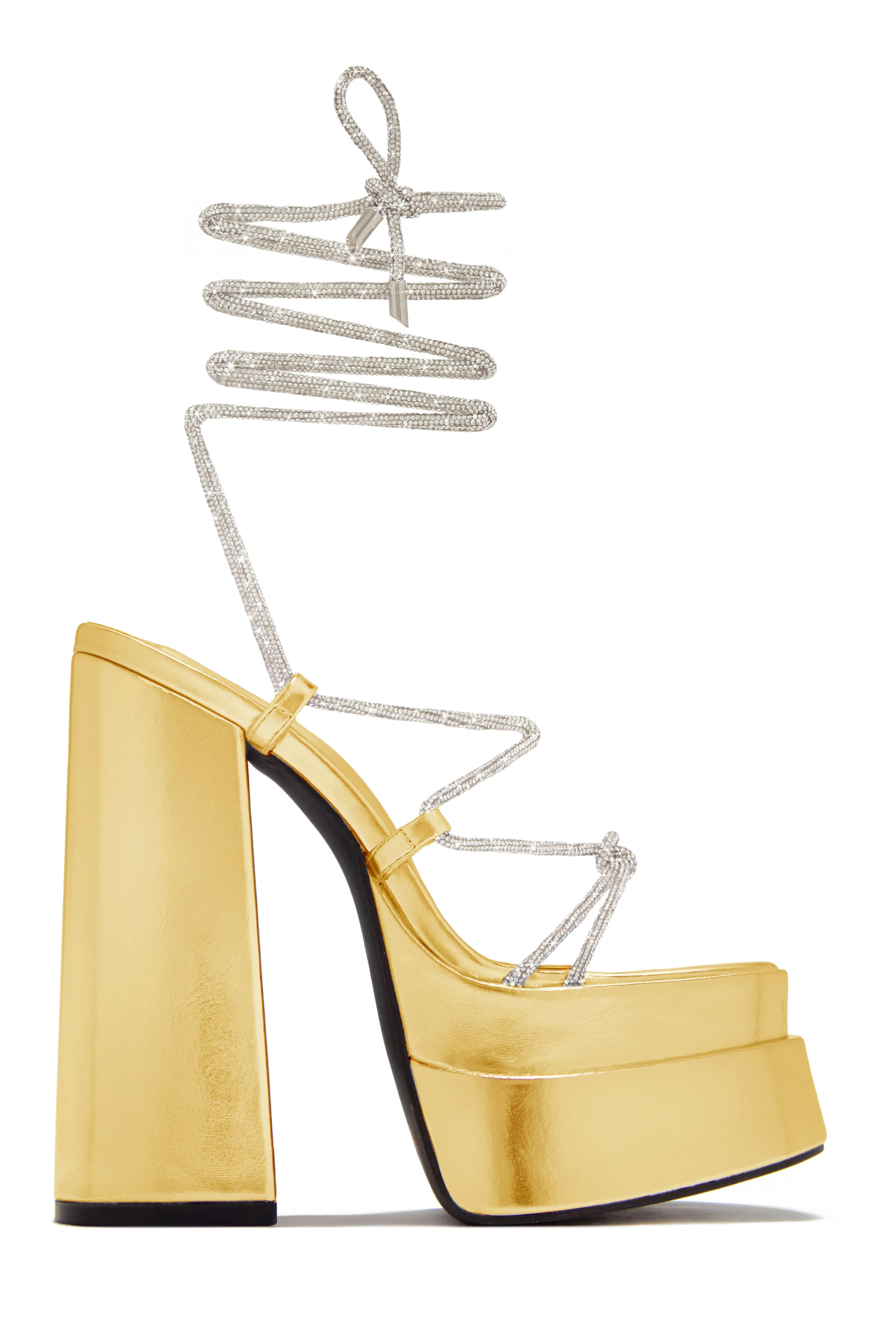 Sweet Temptation Embellished Lace Up Platform Heels - Gold sold by Miss Lola product image thumbnail 2