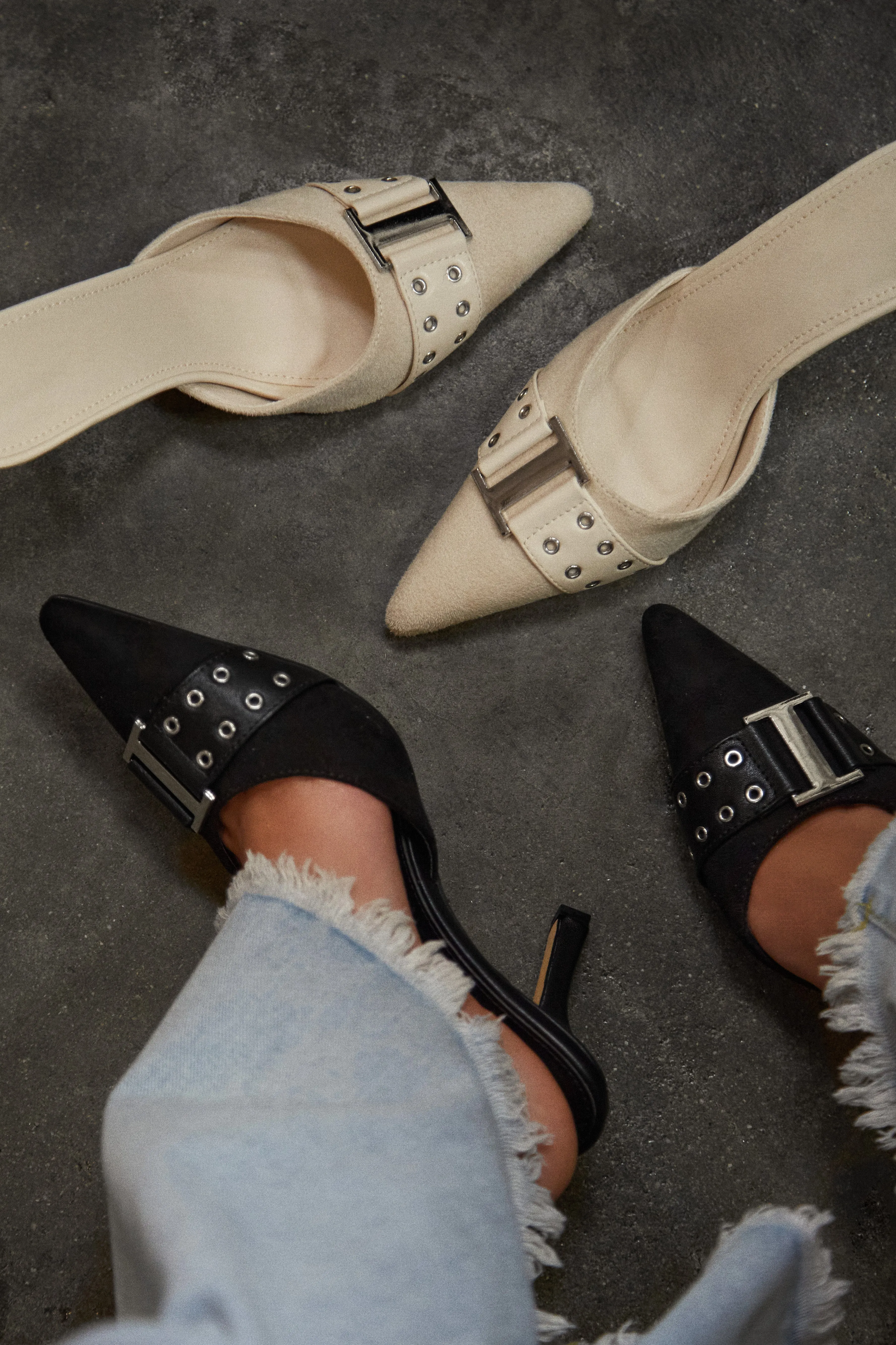 Paulette High Heel Pumps Mules - Black sold by Miss Lola