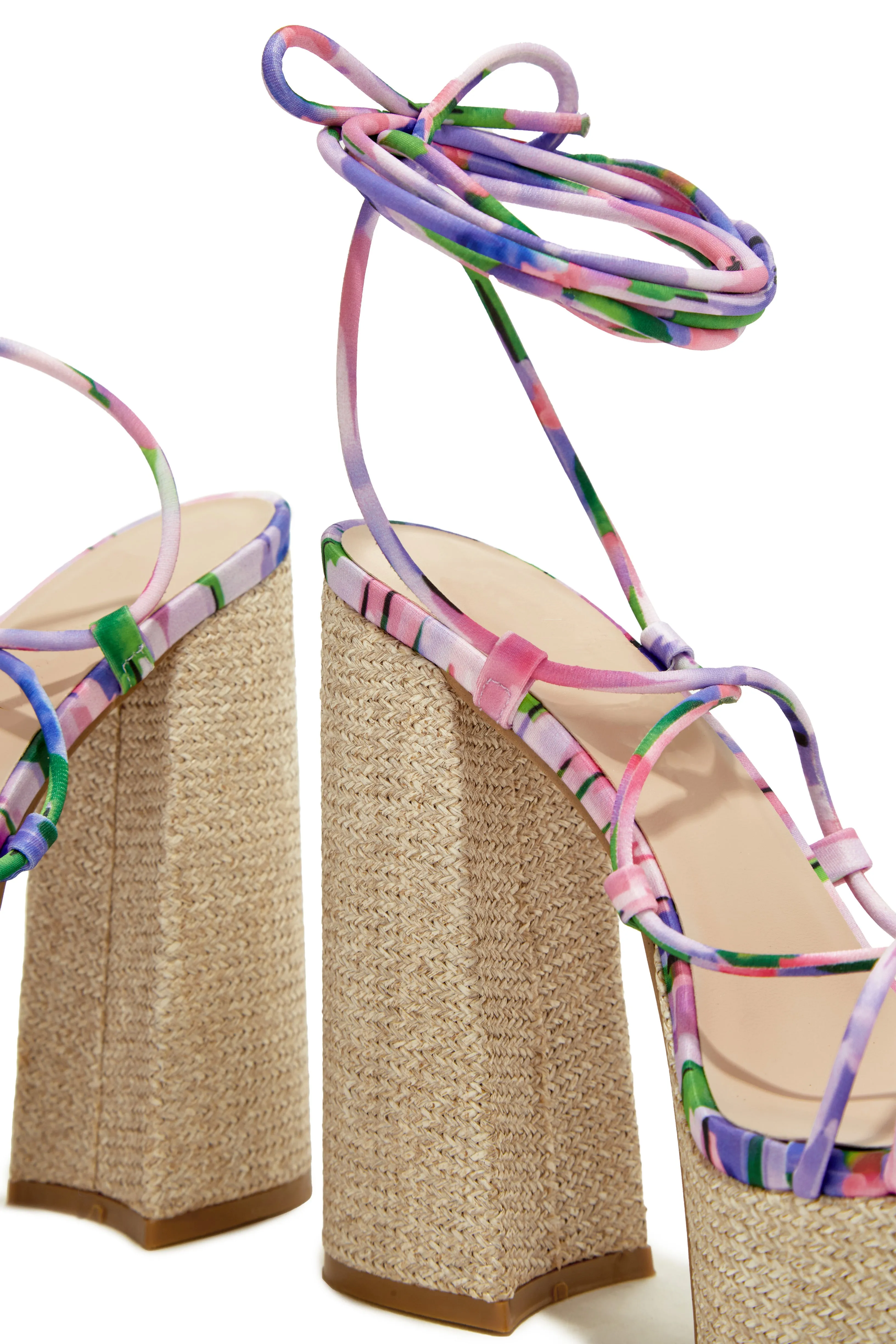 Brunch Al Fresco Lace Up Platform Block High Heels - Print sold by Miss Lola product image thumbnail 2