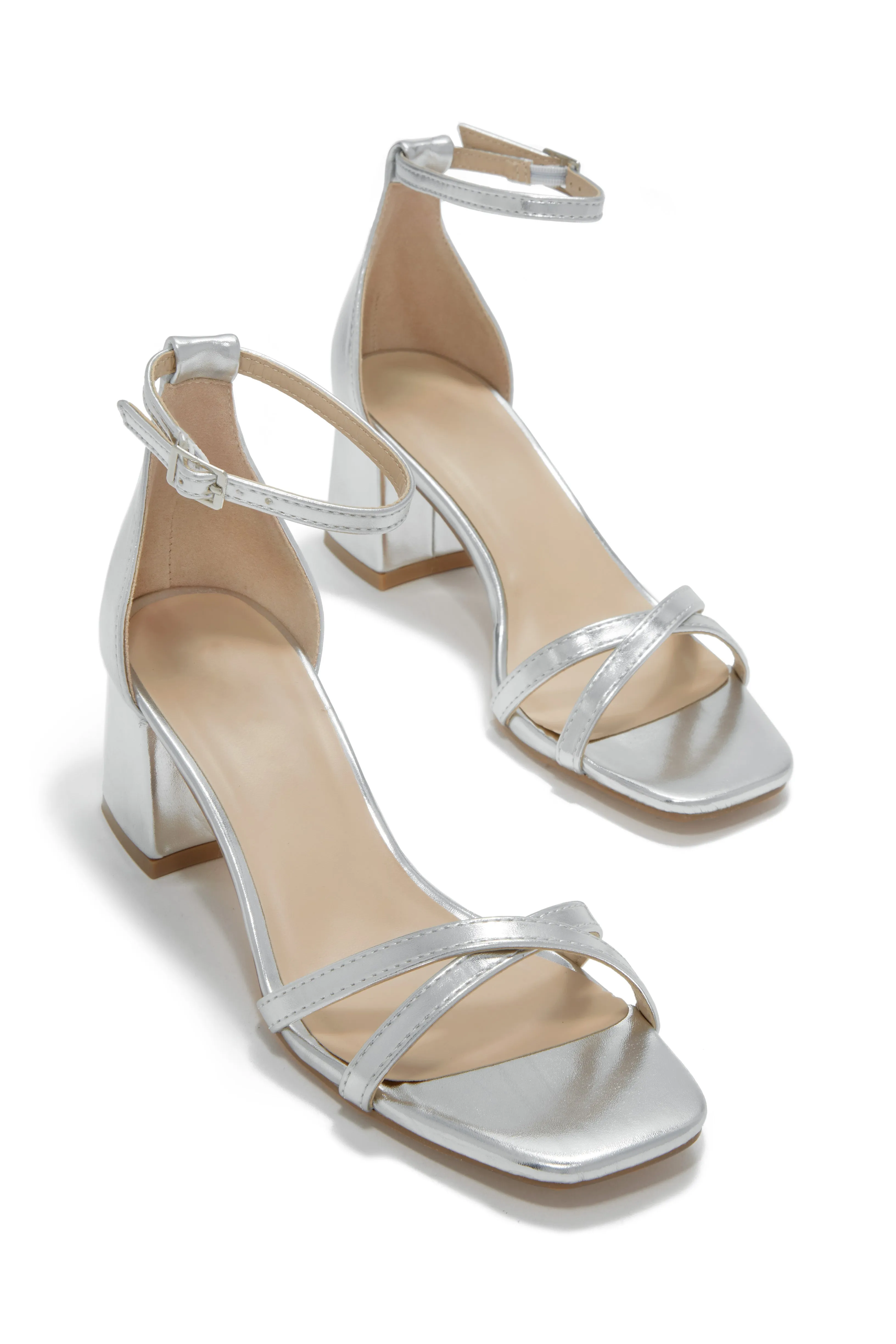 Rae Block Mid Heels - Silver sold by Miss Lola