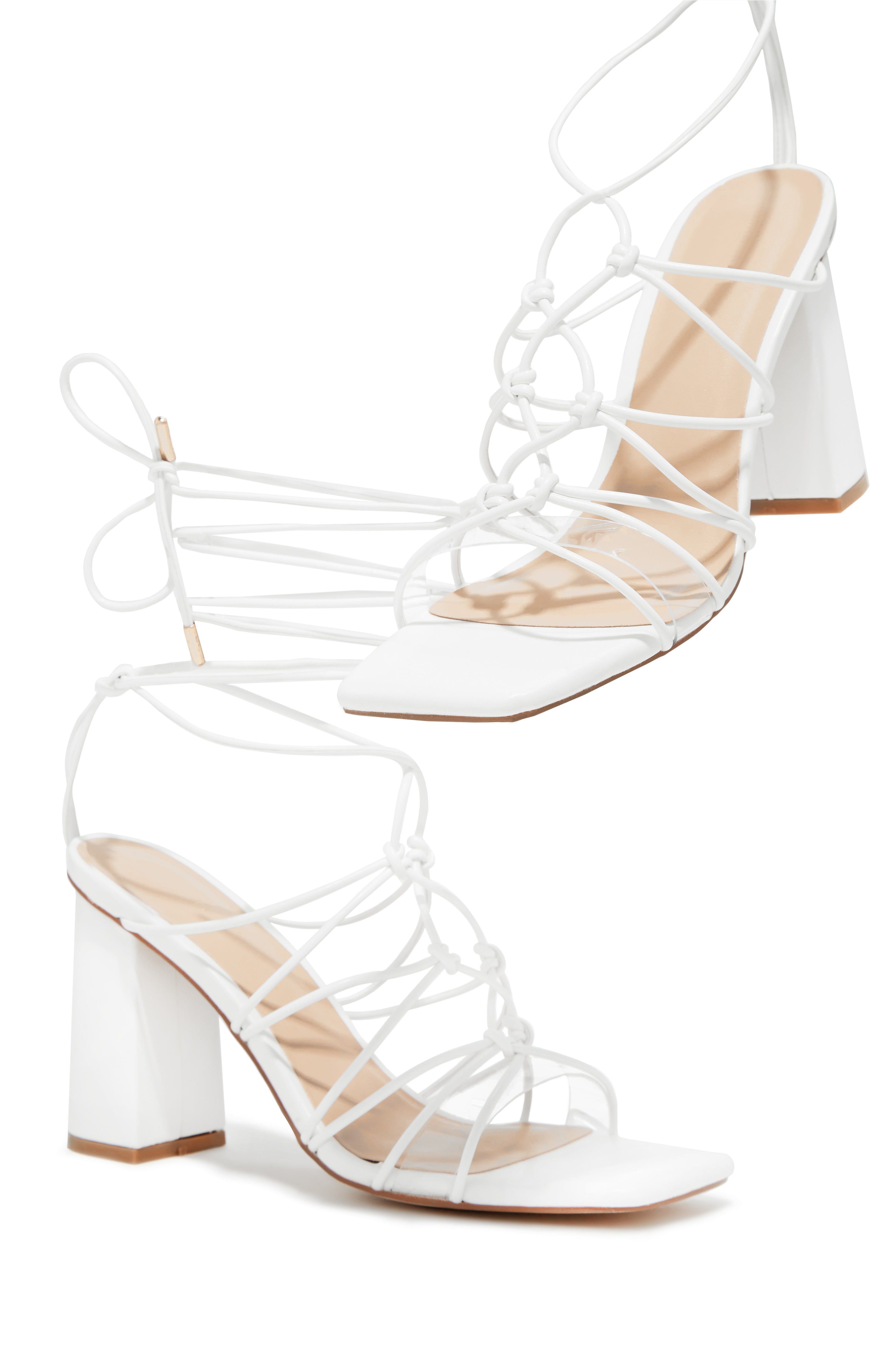 Palmera Lace Up Block Heels - White sold by Miss Lola product image thumbnail 3