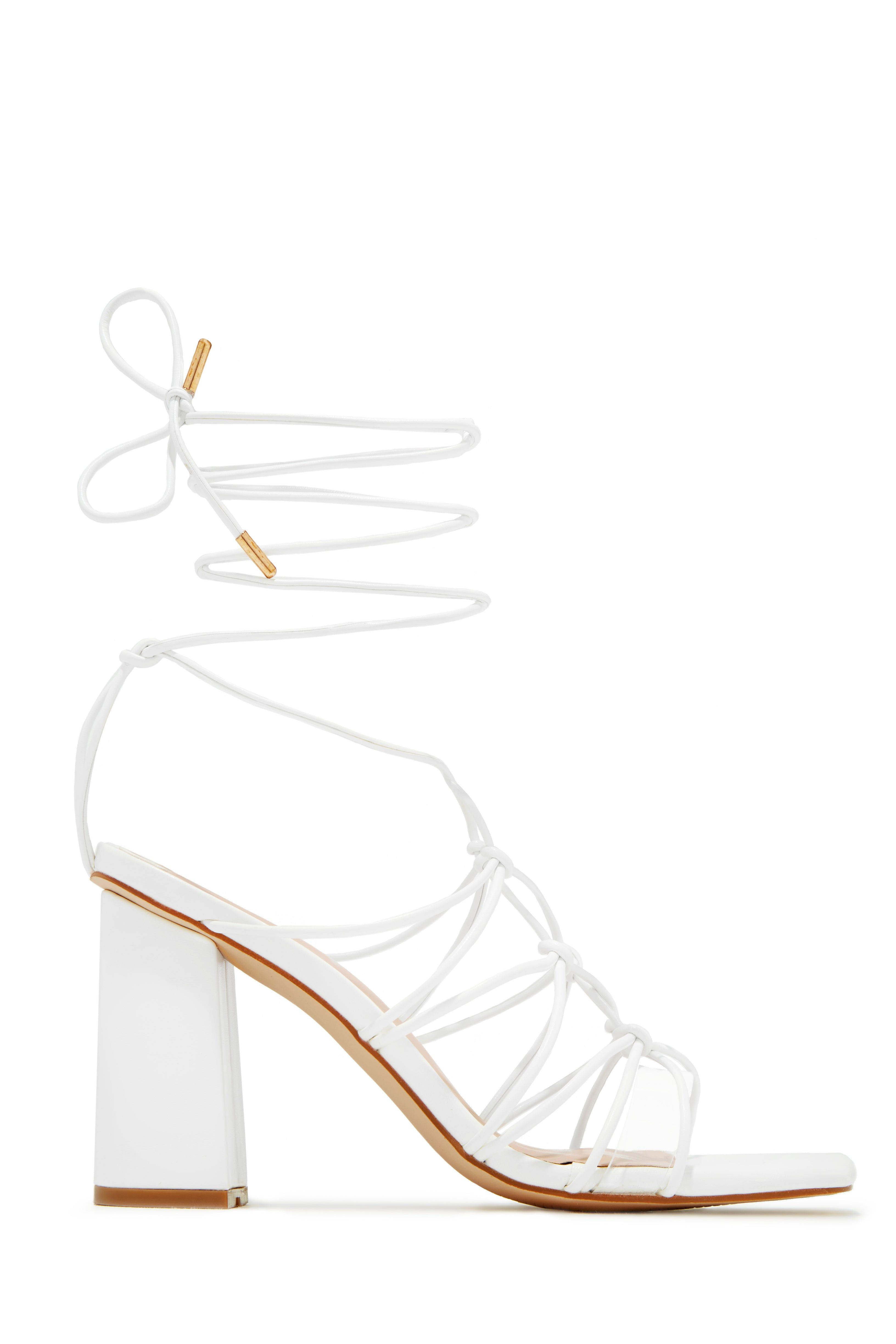 Palmera Lace Up Block Heels - White sold by Miss Lola