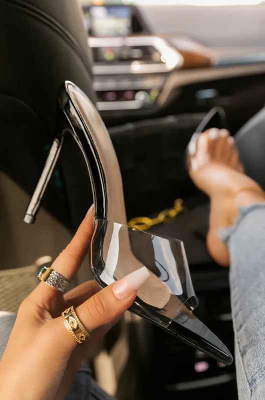 Beauty Blogger Clear Strap Heel Mules - Black sold by Miss Lola