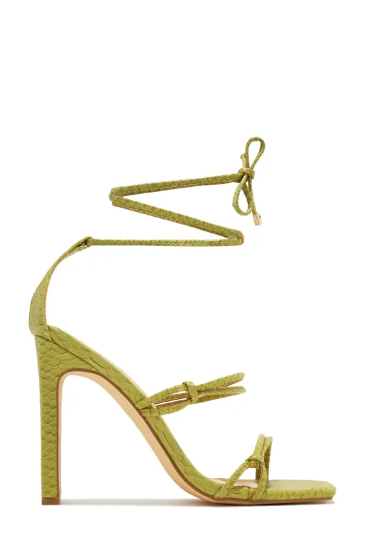 Imelda Lace Up High Heels - Sage Green sold by Miss Lola