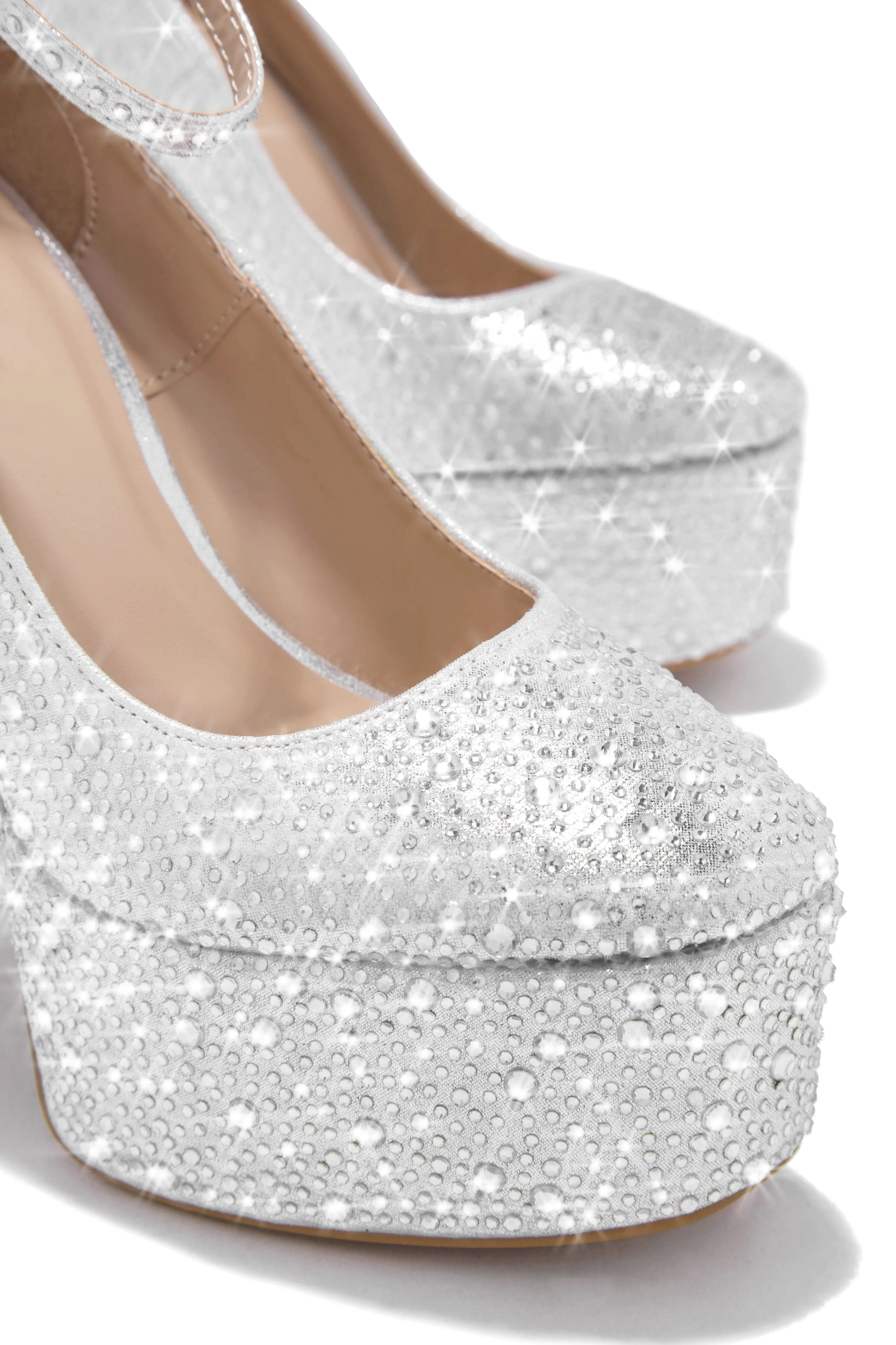 Amarya Embellished Platform Block High Heels - Silver sold by Miss Lola product image thumbnail 4