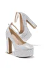 Amarya Embellished Platform Block High Heels - Silver sold by Miss Lola