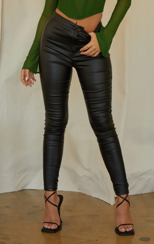 No Regrets HIGH WAIST SKINNY PU PANT - Black sold by Miss Lola