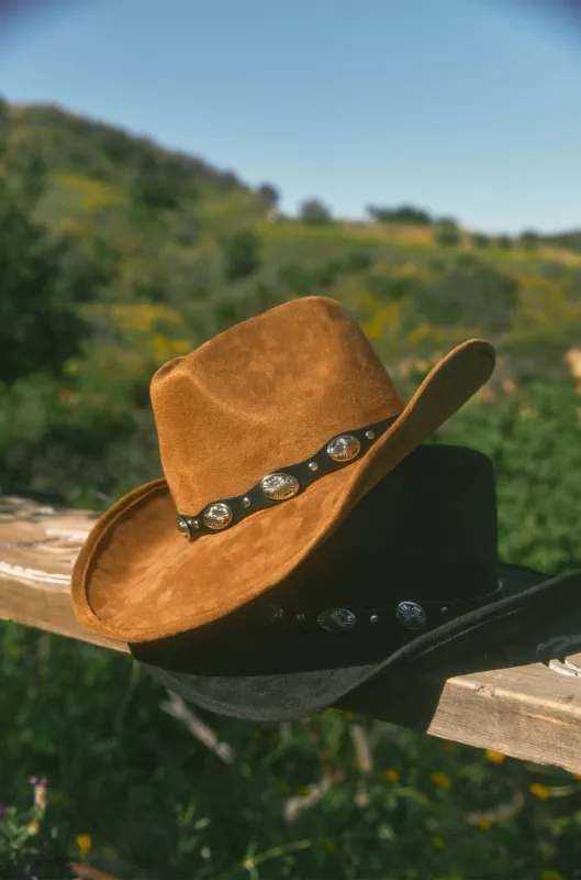 Luna Faux Suede Western Hat - Brown sold by Miss Lola