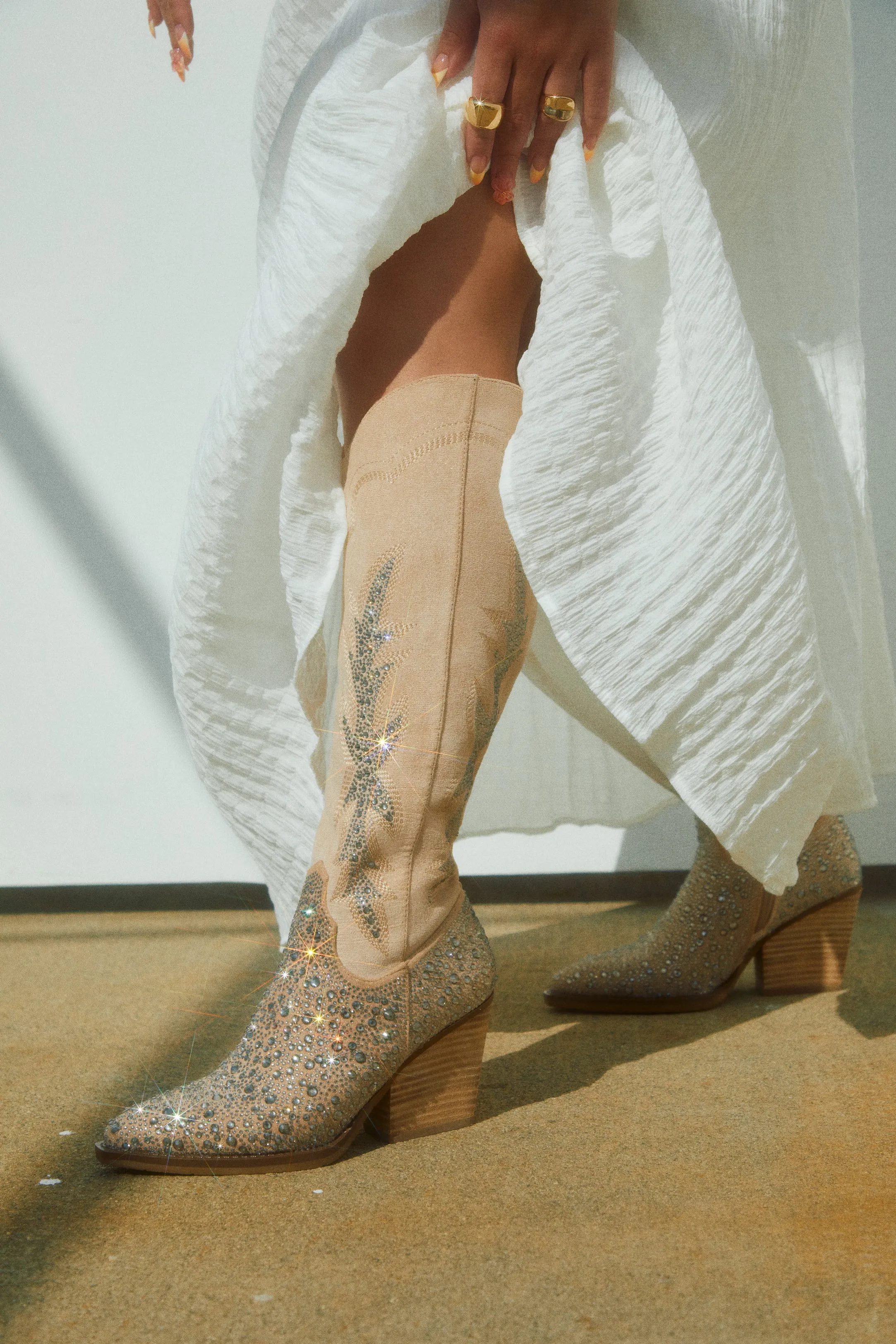 VIP Worthy Embellished Cowgirl Boots - Nude sold by Miss Lola product image thumbnail 2