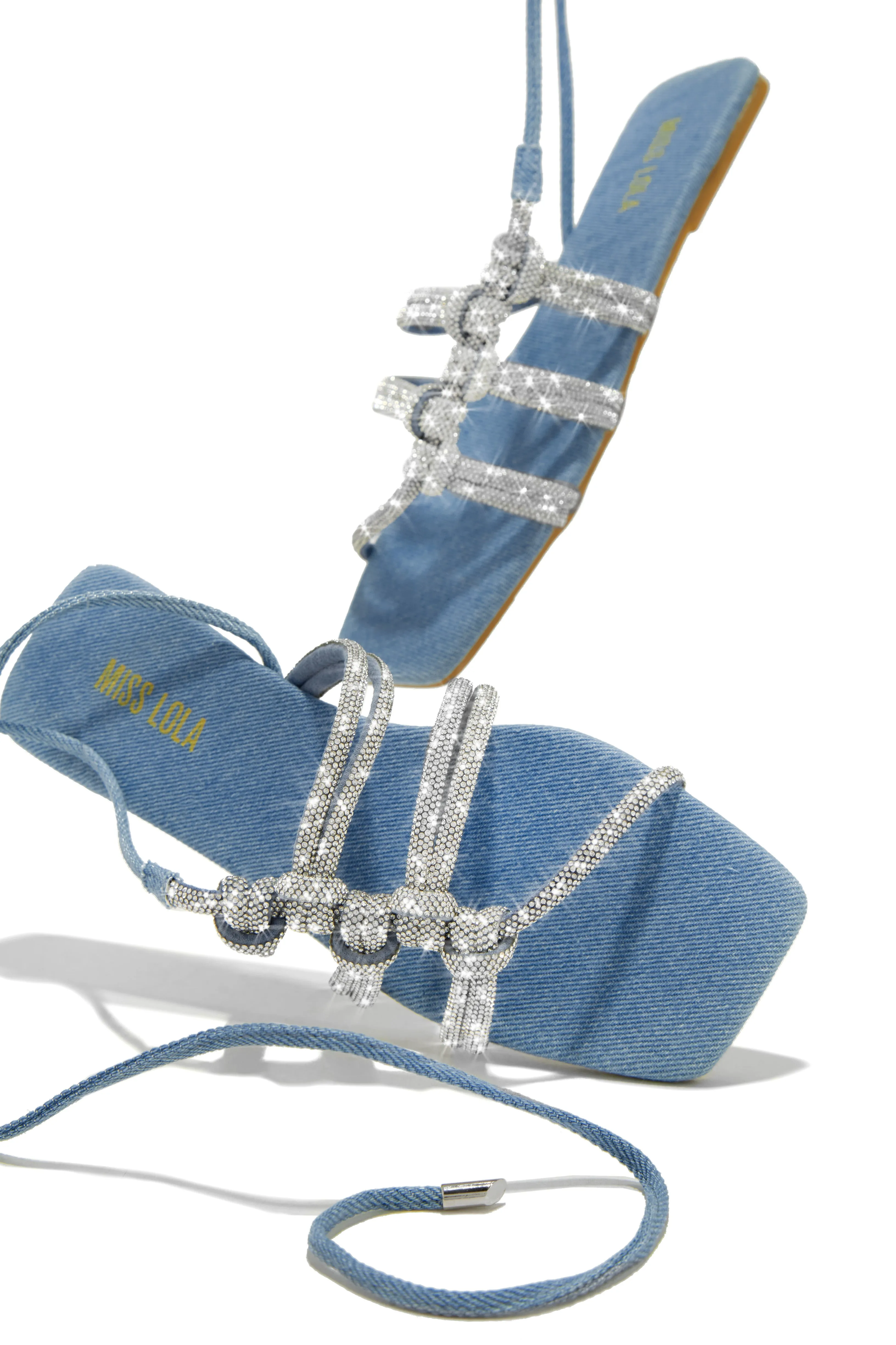 Ibiza Nights Embellished Lace Up Sandals - Denim sold by Miss Lola product image thumbnail 2