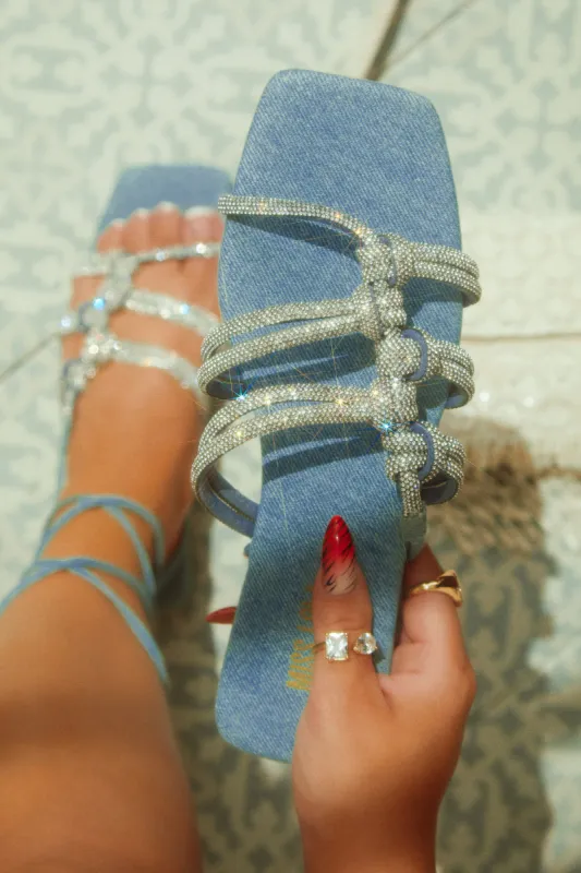 Ibiza Nights Embellished Lace Up Sandals - Denim sold by Miss Lola