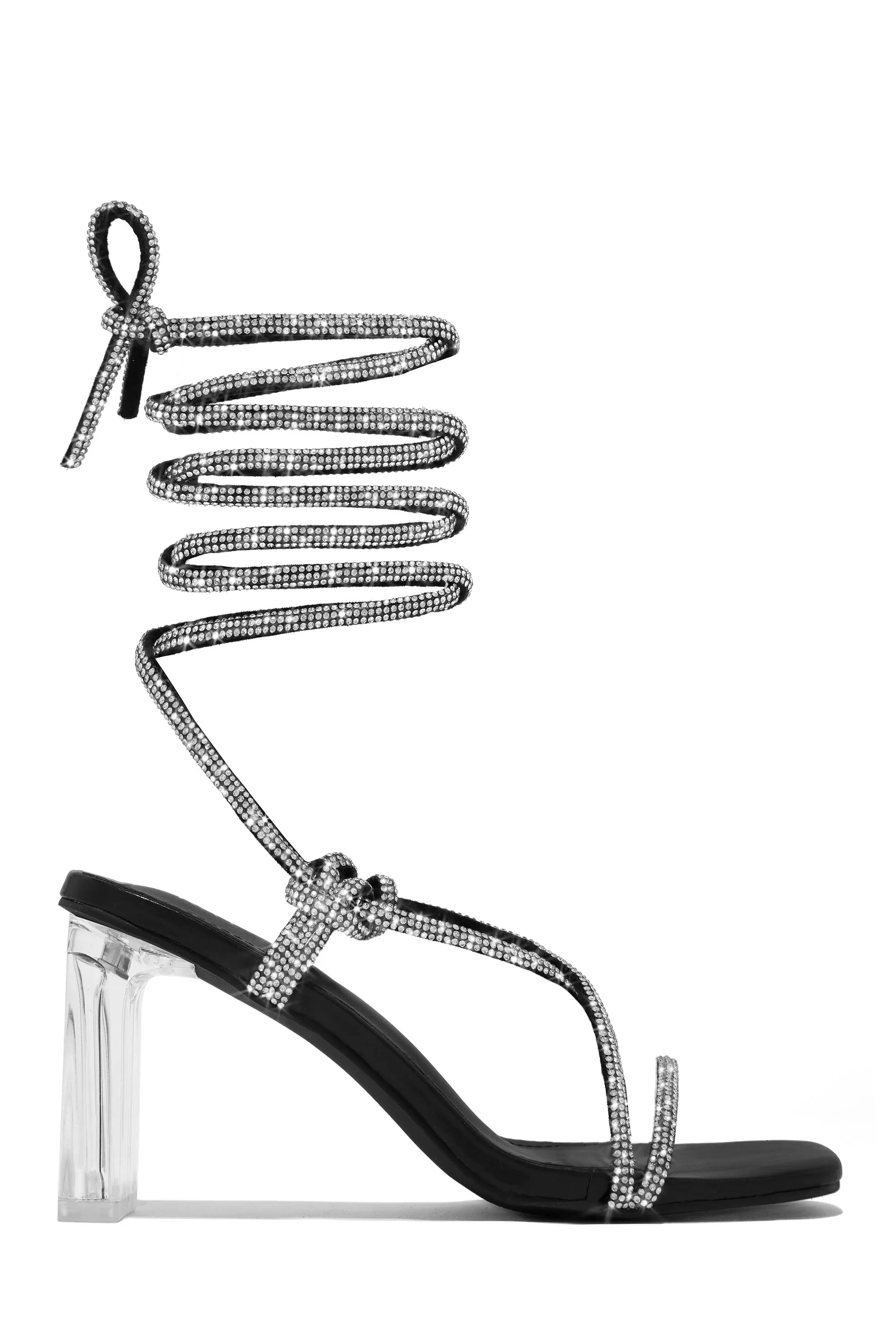 Hallie Embellished Lace Up Heels - Black sold by Miss Lola