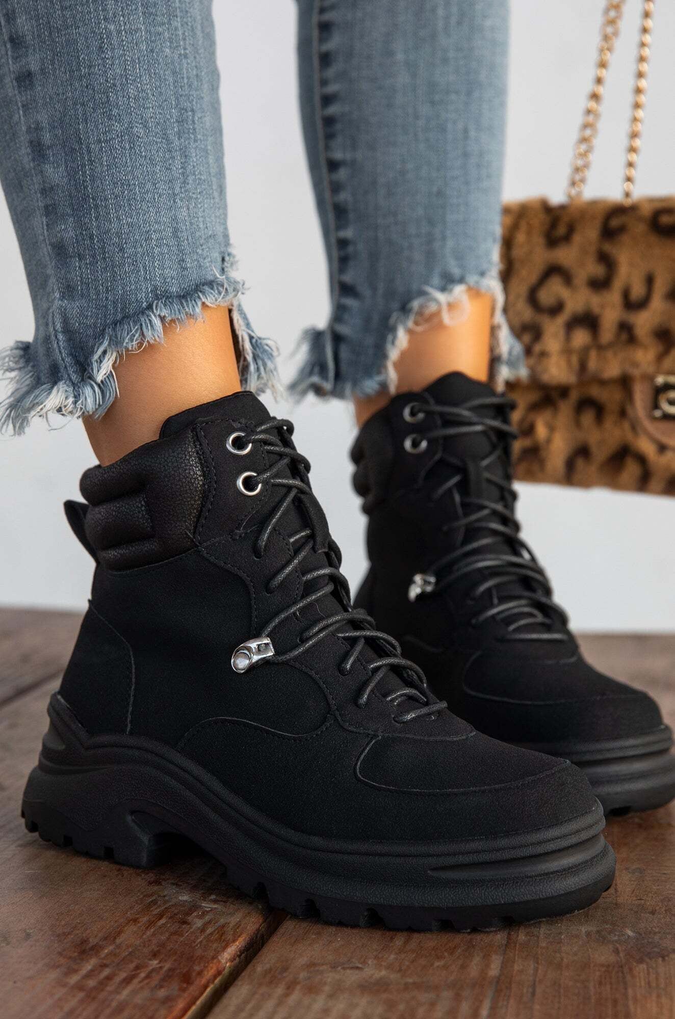 Mollie Lace Up Combat Boots - Black sold by Miss Lola
