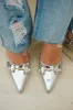 Kaia Pointed Toe Mule Heels - Silver sold by Miss Lola