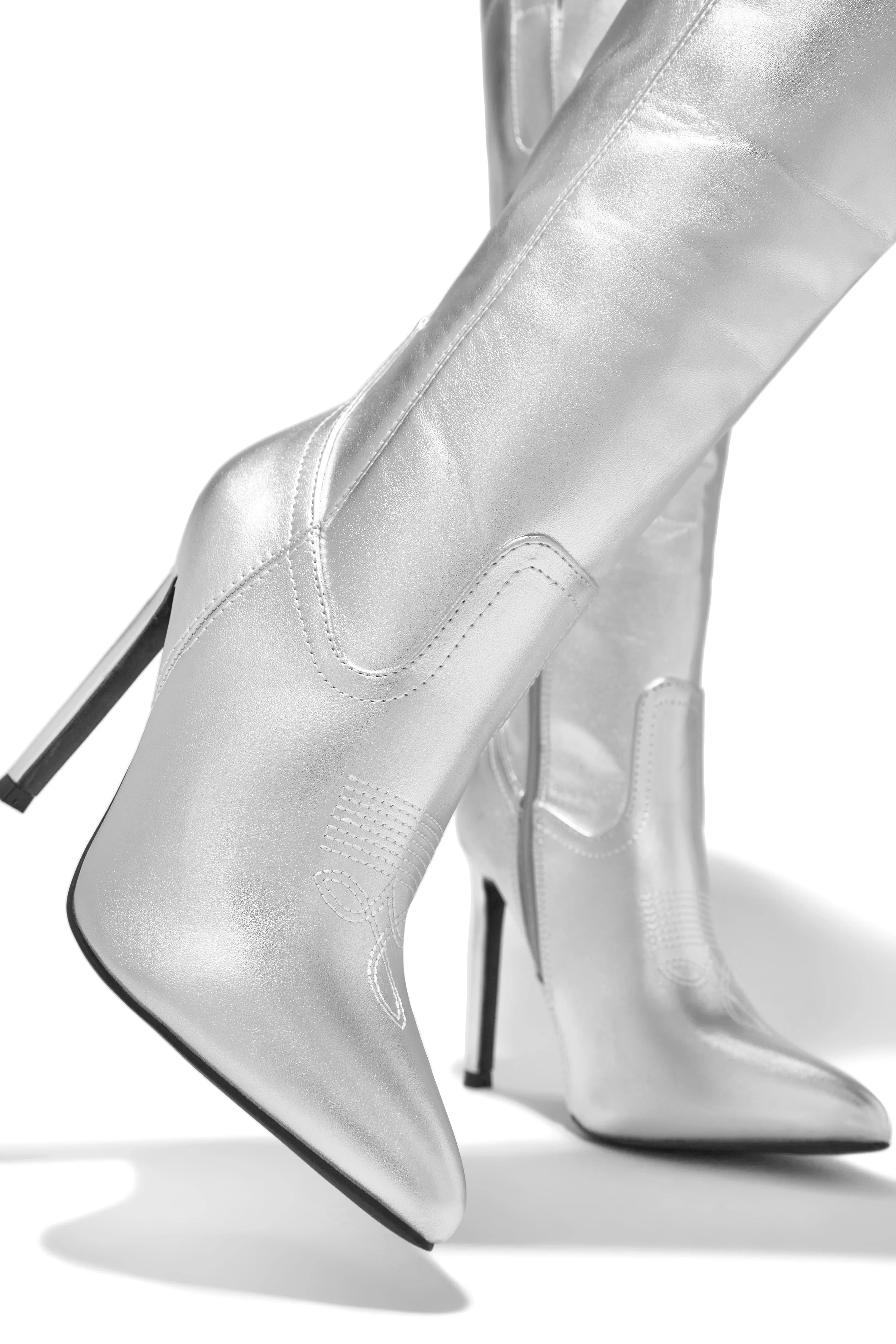Erin High Heel Boots - Silver sold by Miss Lola product image thumbnail 3