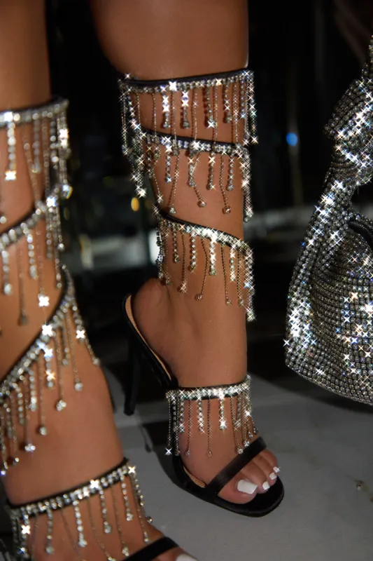 Mariah Embellished Around The Ankle Coil Heels - Black sold by Miss Lola