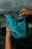 Crystal Embellished Lace Up High Heels - Aqua sold by Miss Lola