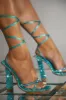Crystal Embellished Lace Up High Heels - Aqua sold by Miss Lola