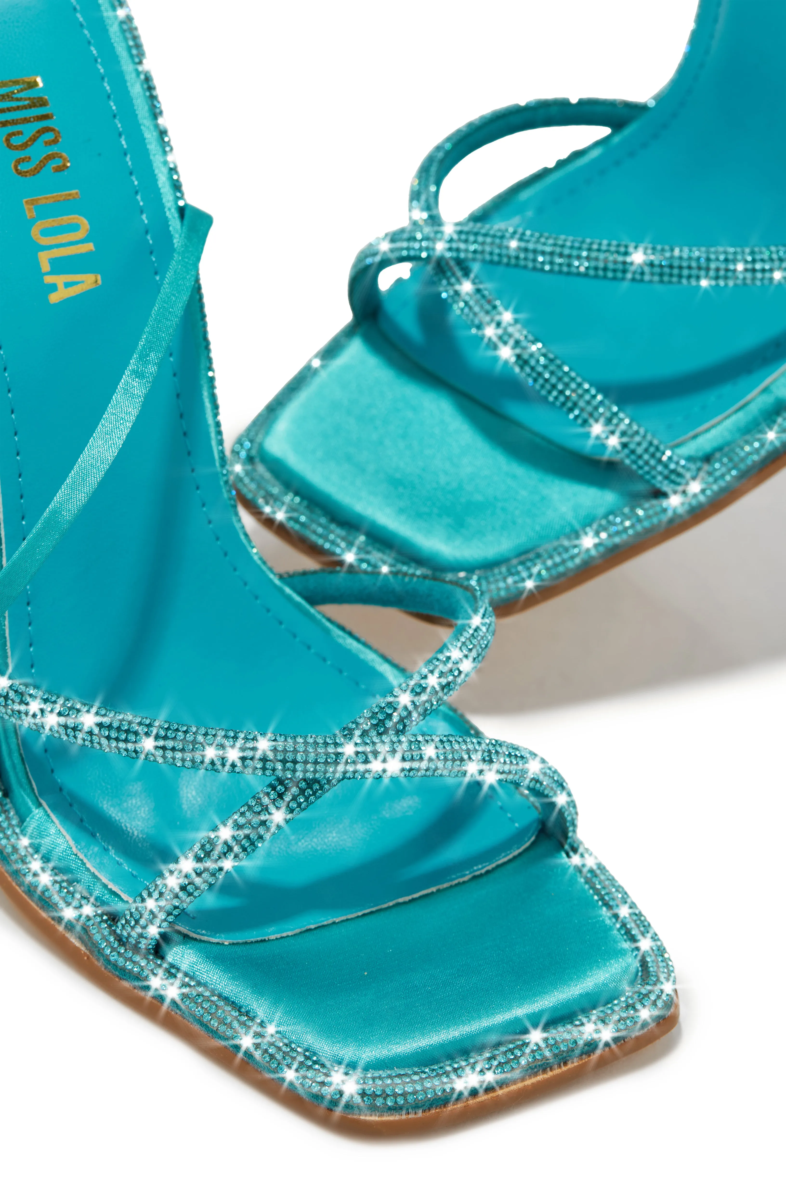 Crystal Embellished Lace Up High Heels - Aqua sold by Miss Lola product image thumbnail 3