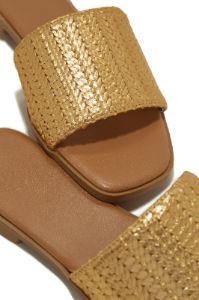 Private Flights Flat Slip On Sandals - Gold sold by Miss Lola