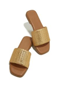 Private Flights Flat Slip On Sandals - Gold sold by Miss Lola