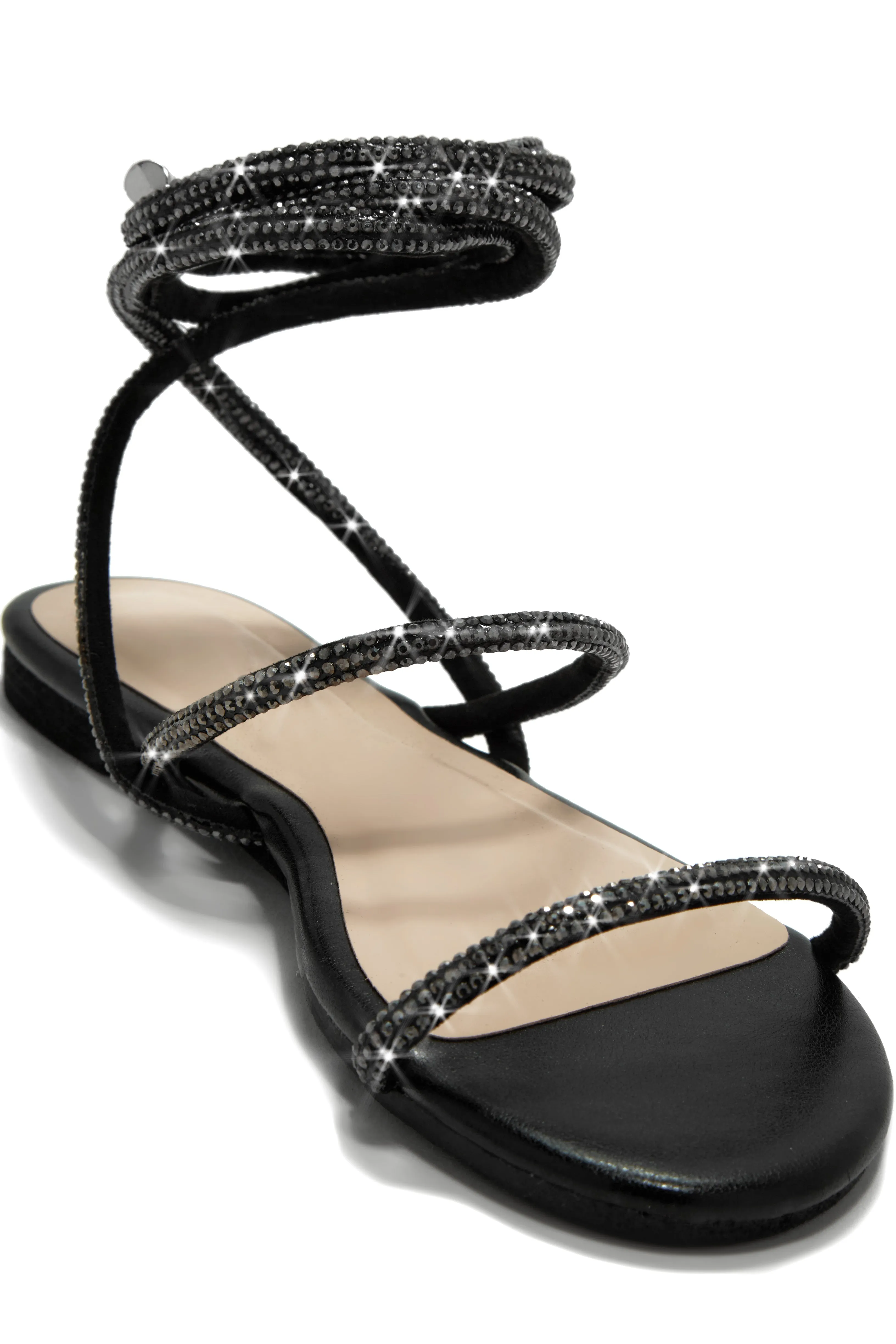 Summers In Tulum Embellished Lace Up Sandals - Black sold by Miss Lola