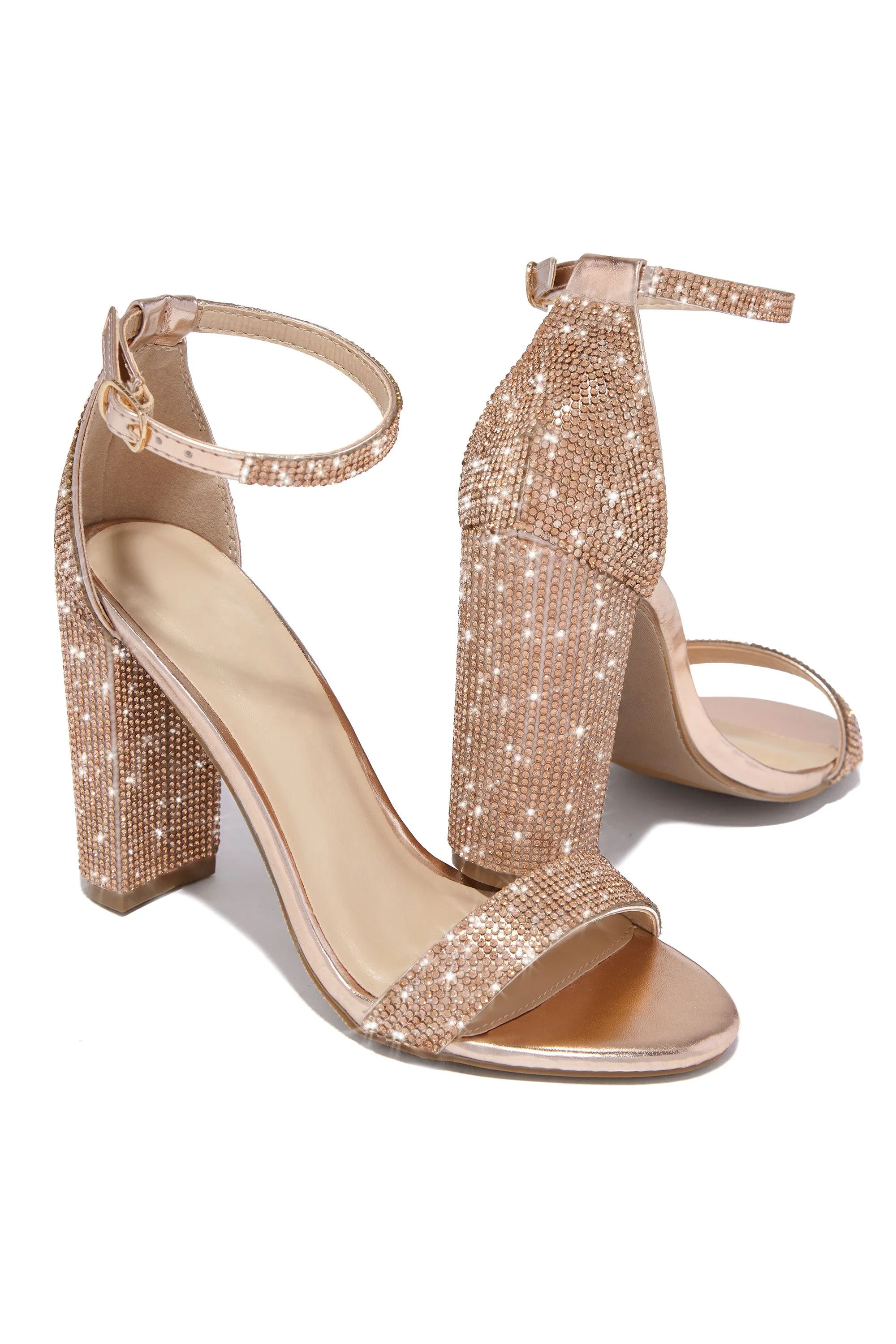 Found Your Love Embellished Block High Heels - Rose Gold sold by Miss Lola product image thumbnail 2