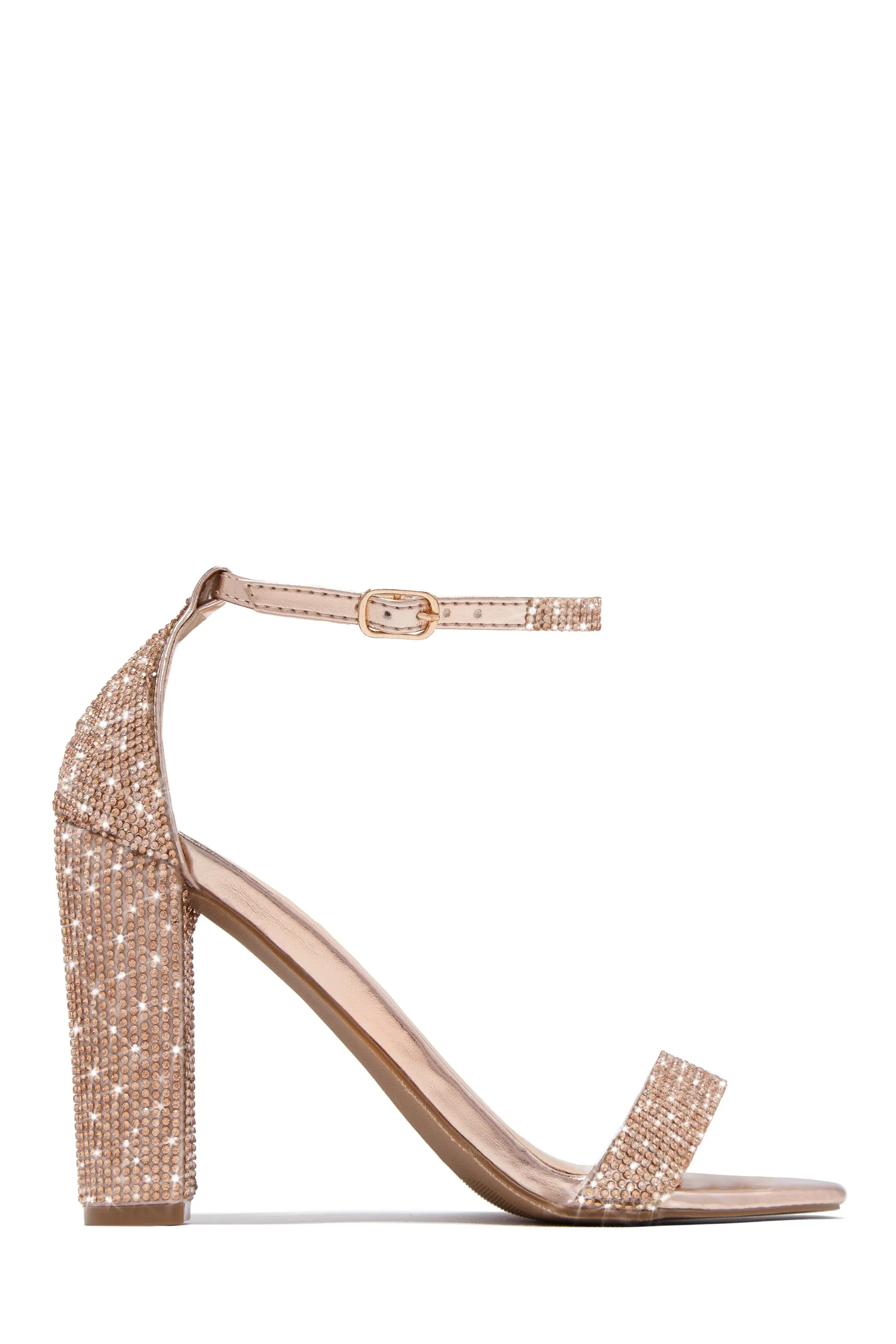 Found Your Love Embellished Block High Heels - Rose Gold sold by Miss Lola