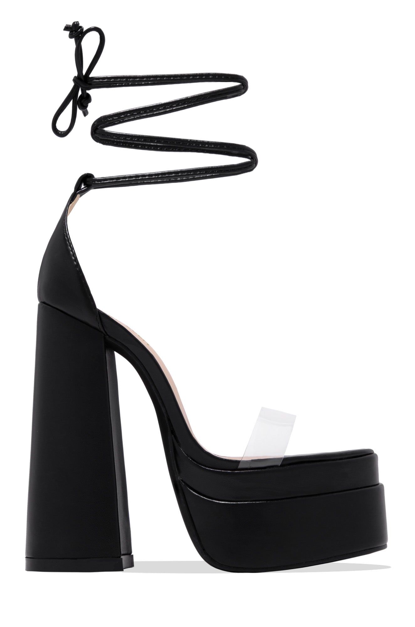 Lorella Lace Up Platform Block High Heels - Black sold by Miss Lola product image thumbnail 4