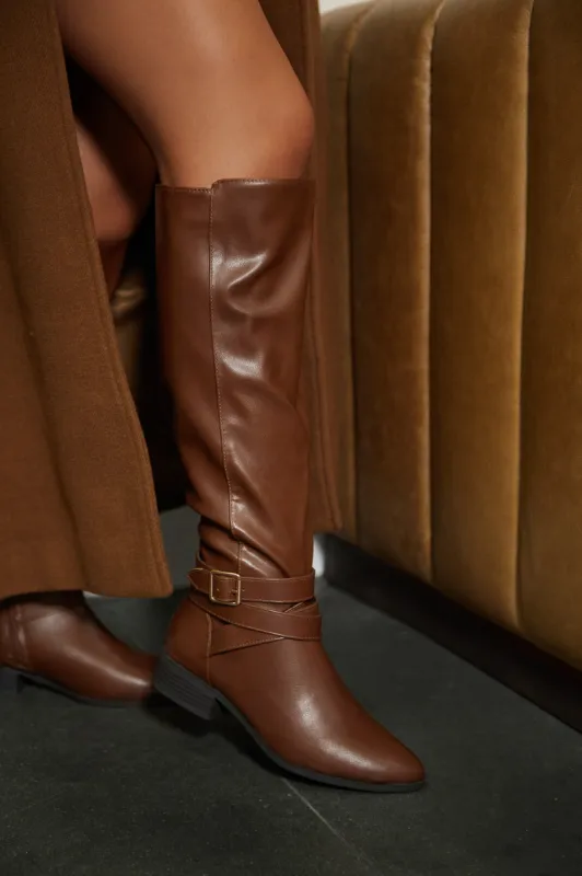 Helen Knee High Boots - Brown sold by Miss Lola