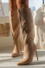 Tyrah Up To The Knee Heel Boots - Nude sold by Miss Lola