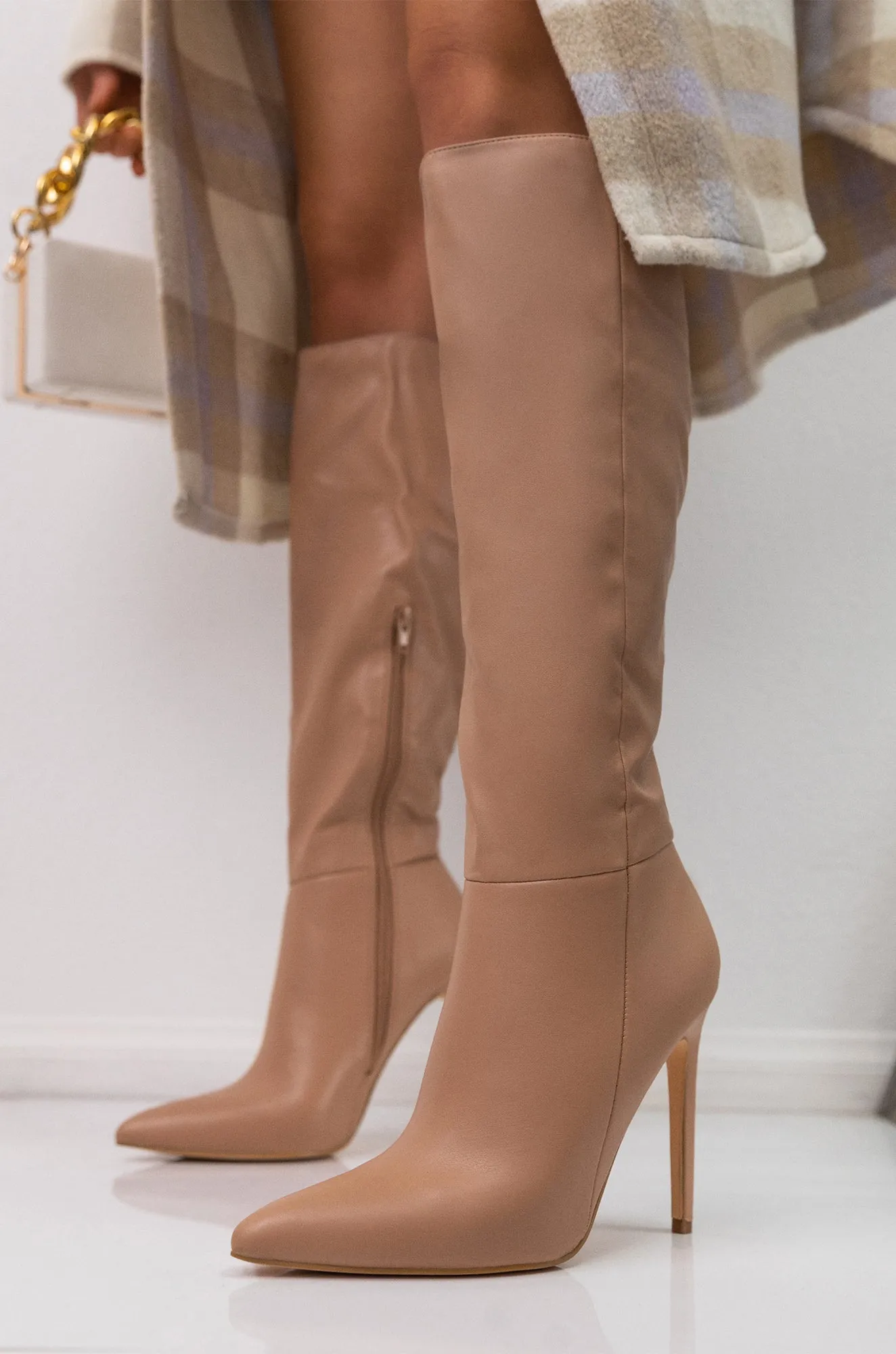Tyrah Up To The Knee Heel Boots - Nude sold by Miss Lola