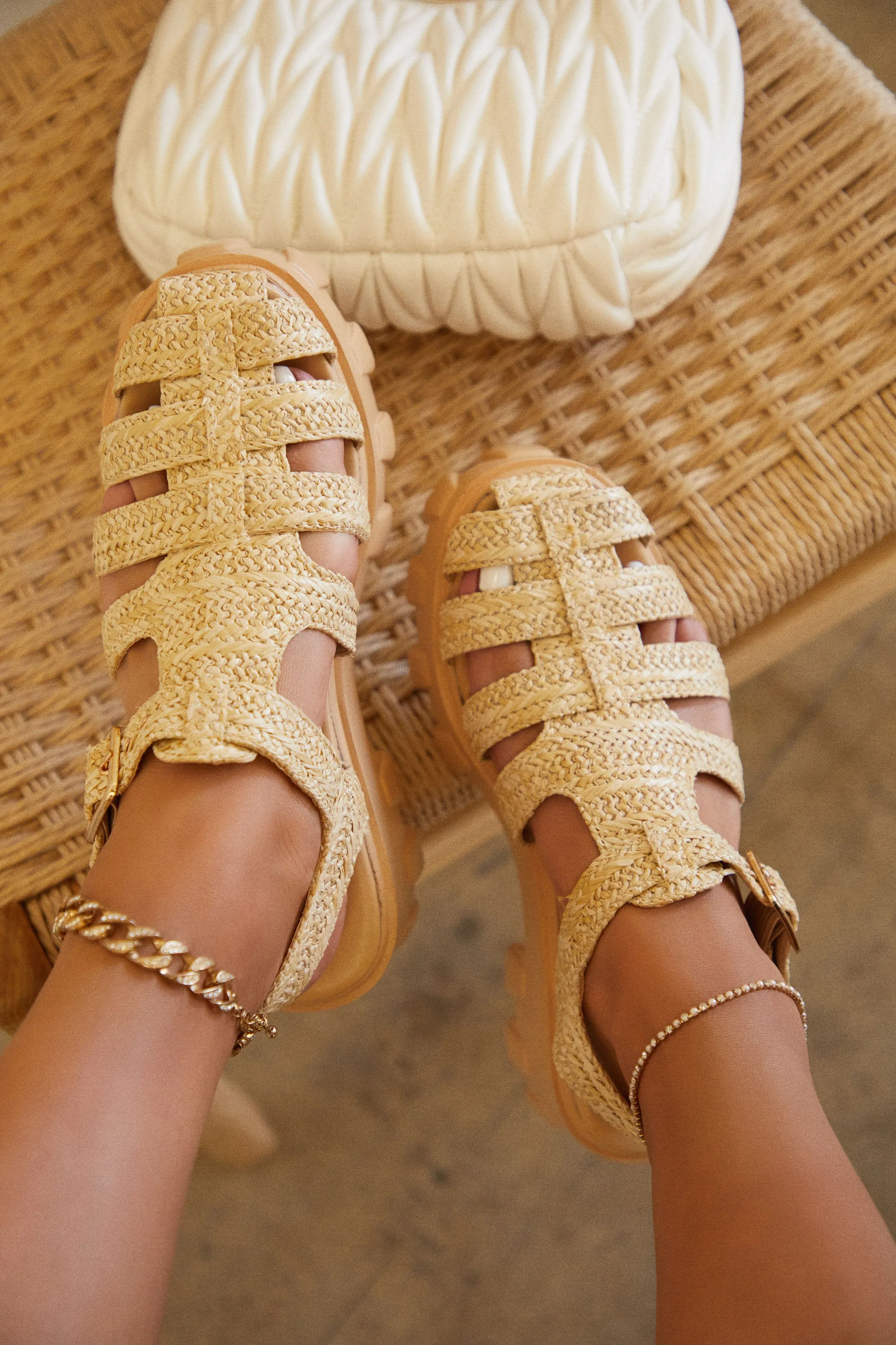 Natural Beauty Platform Cage Sandals - Natural sold by Miss Lola