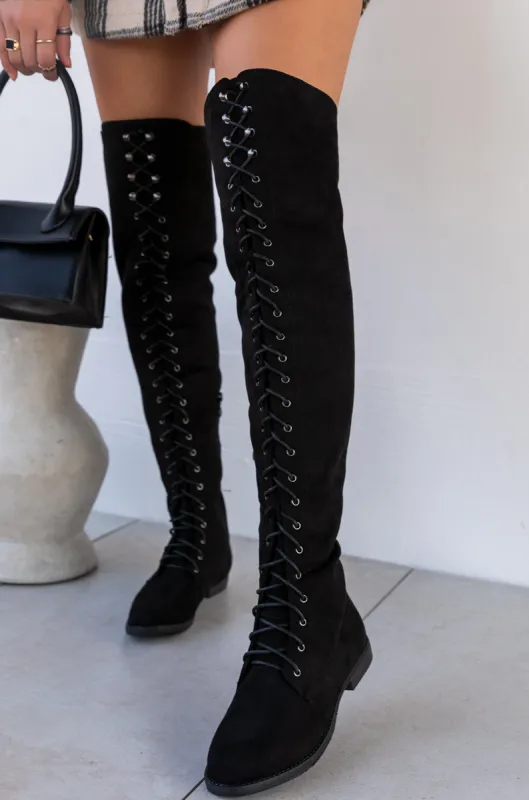 Your Desire Over The Knee Lace Up Boots - Black sold by Miss Lola