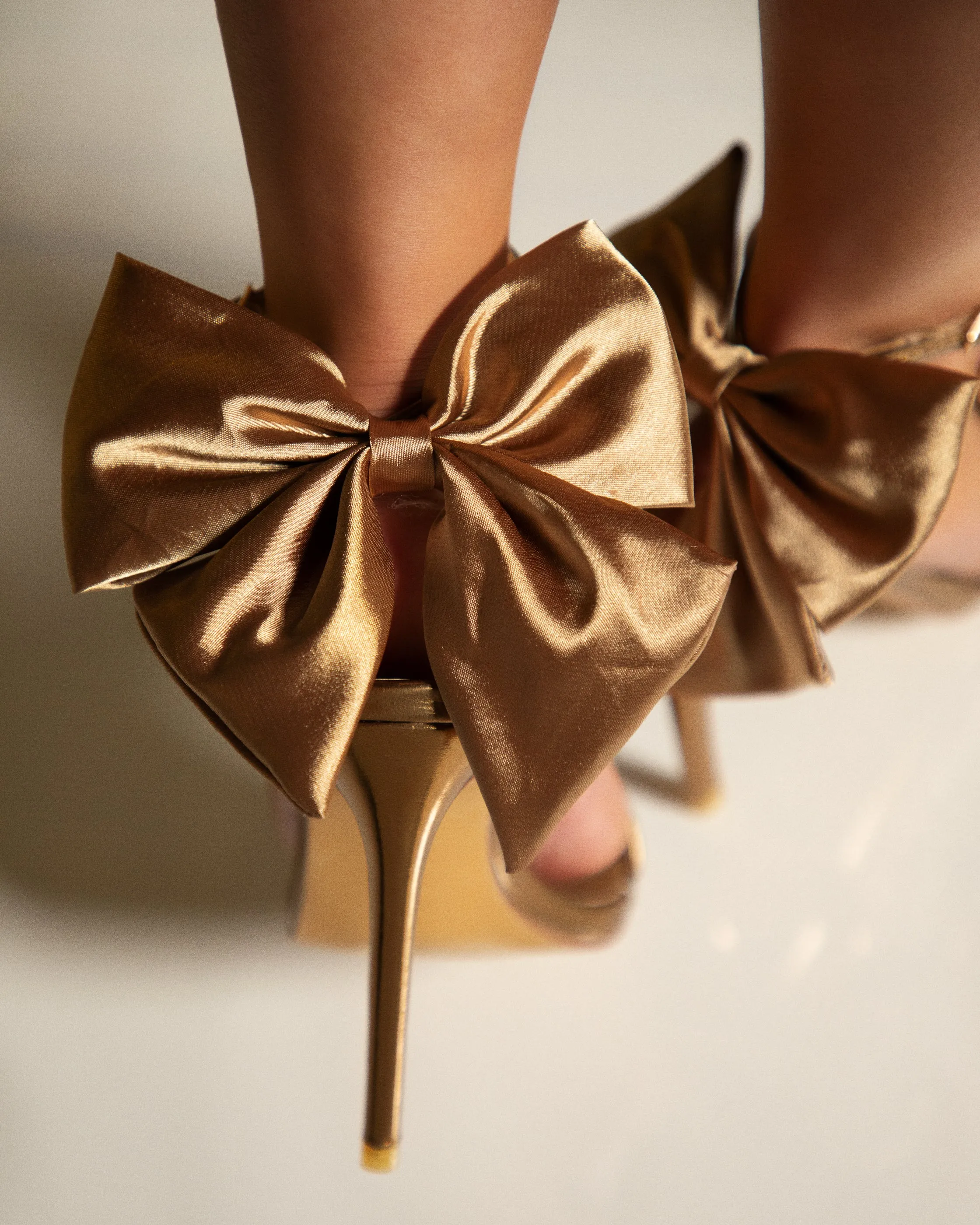 Pauline High Heels with Bow Detailing - Gold sold by Miss Lola
