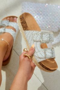 Aristi Pearl Embellished Slip On Sandals - White sold by Miss Lola