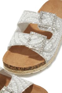 Aristi Pearl Embellished Slip On Sandals - White sold by Miss Lola