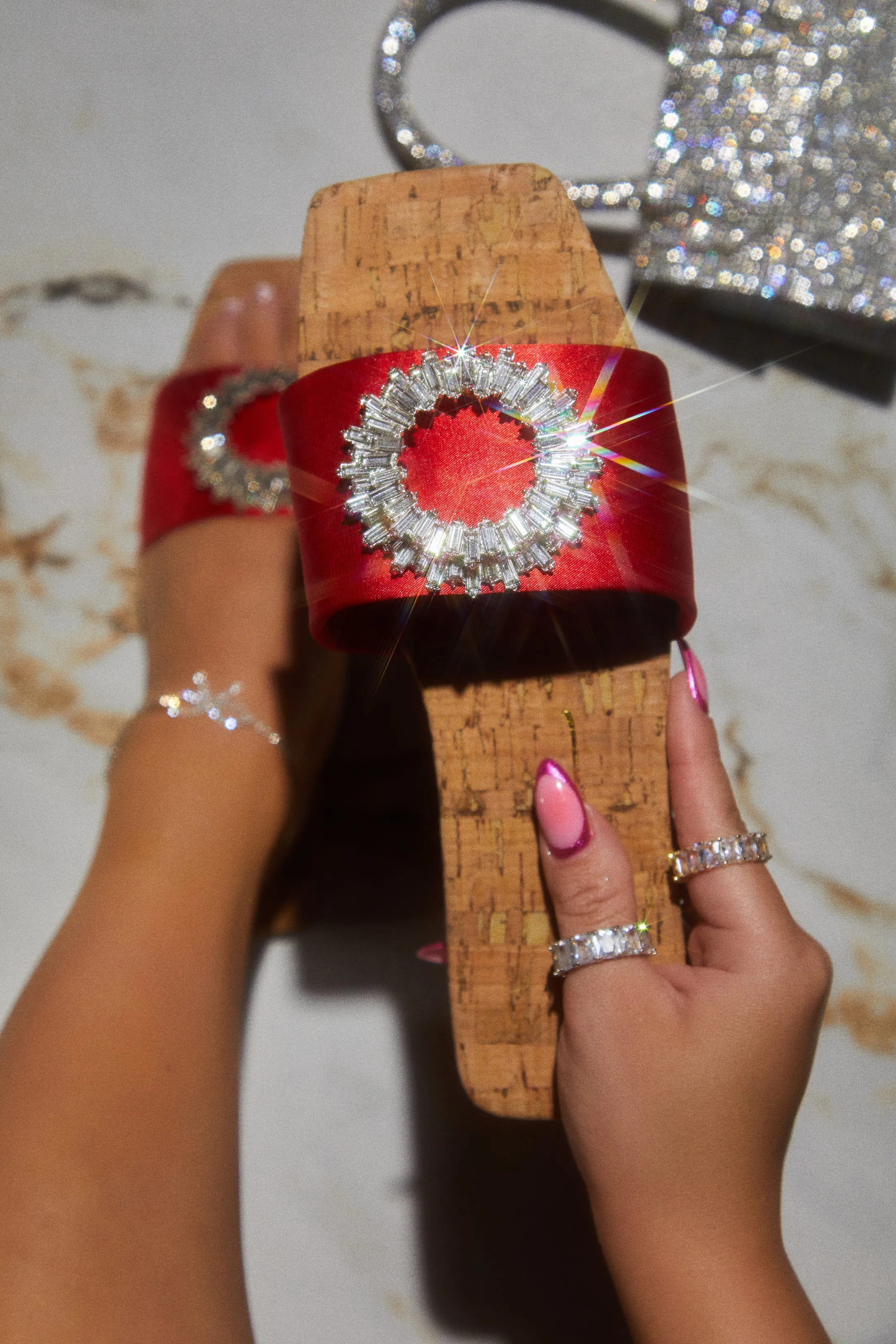 St. Tropez Getaway Embellished Slip On Sandals - Red sold by Miss Lola product image thumbnail 5