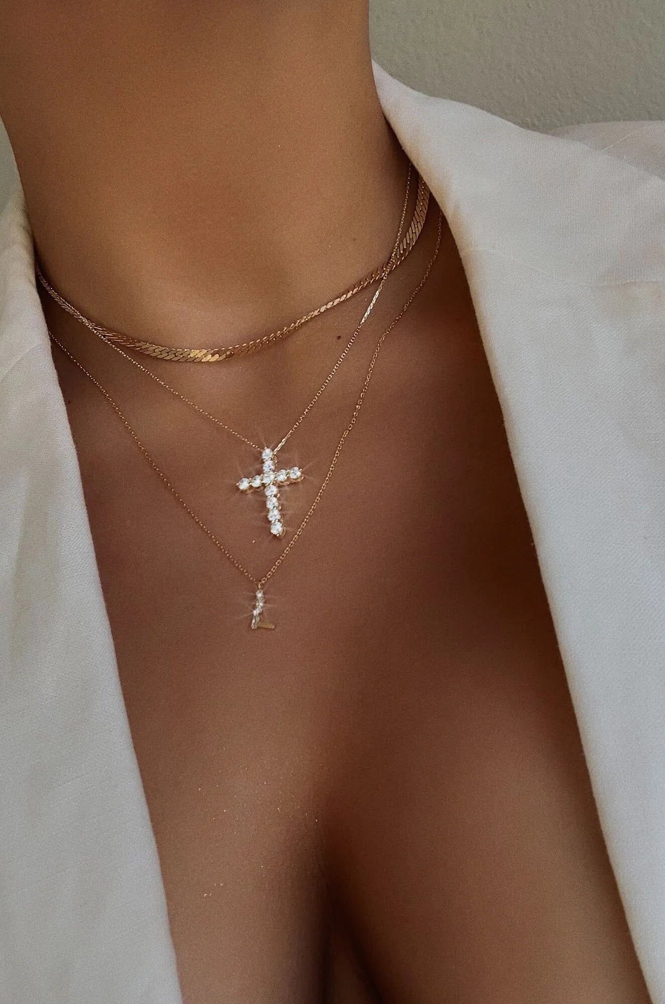 Highly Favored Embellished Cross Necklace - Gold sold by Miss Lola