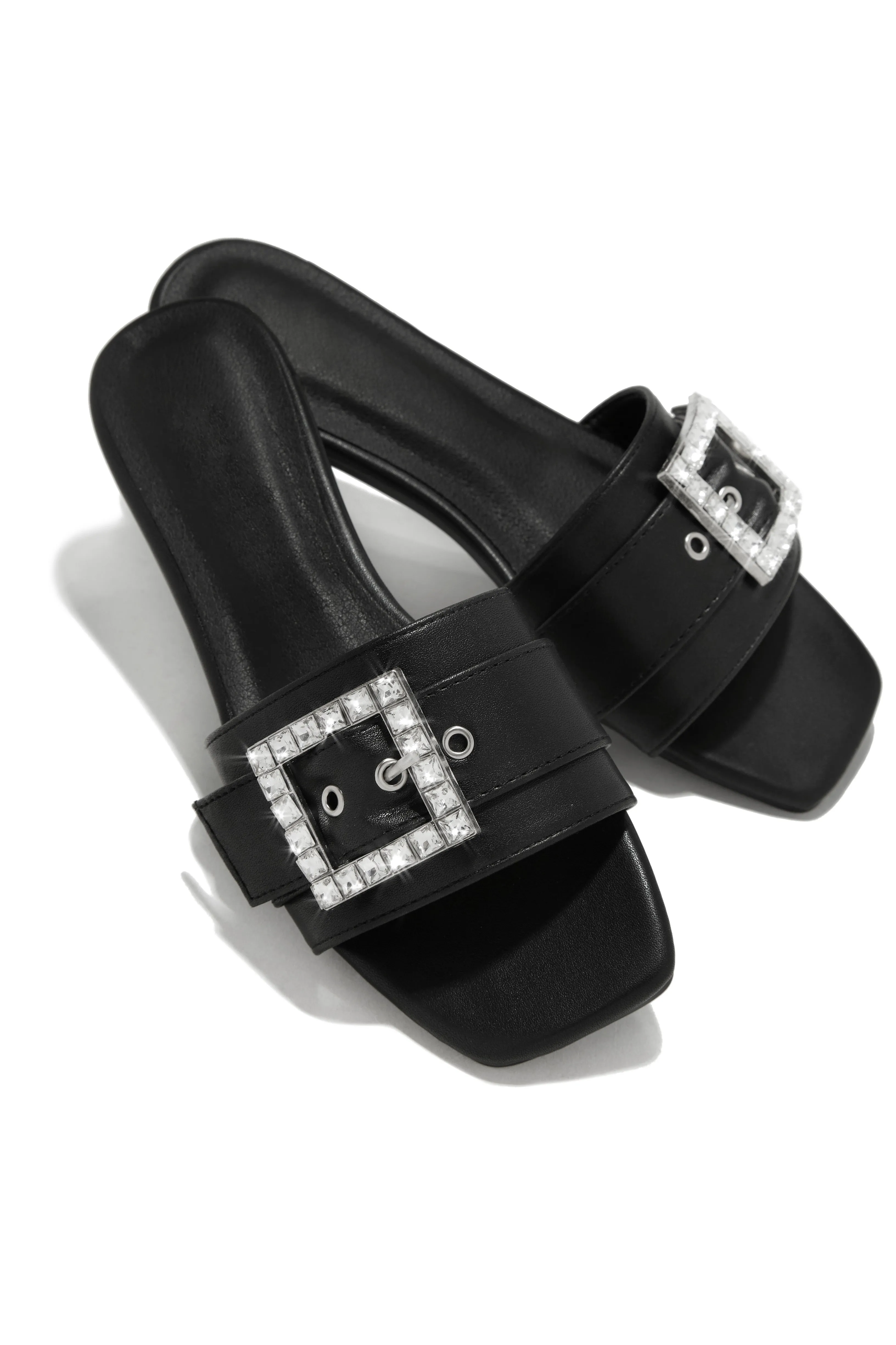 Summer Solstice Embellished Buckle Slip On Sandals - Black sold by Miss Lola product image thumbnail 4