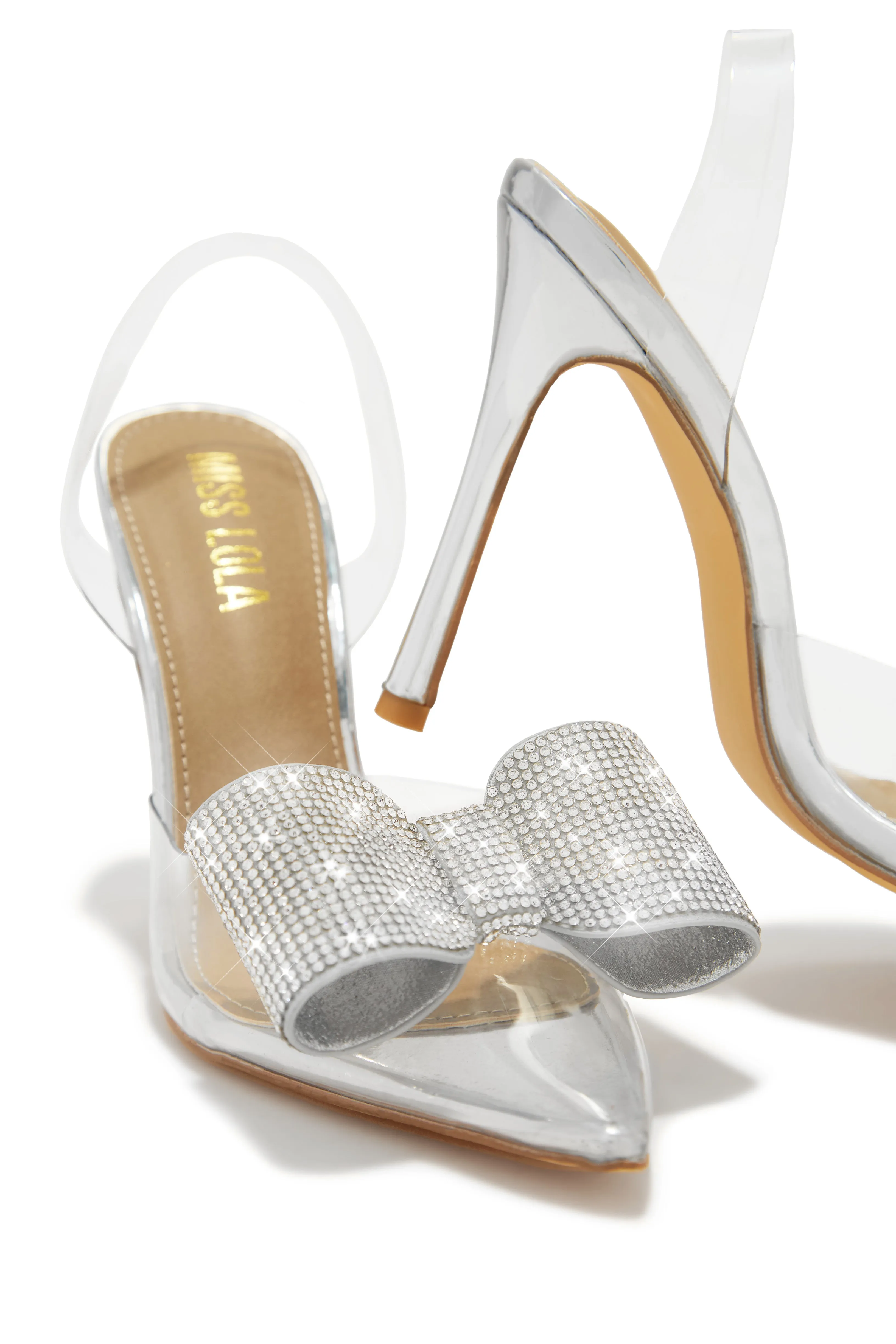 Chiara Embellished Bow Clear High Heel Pumps - Silver sold by Miss Lola product image thumbnail 2