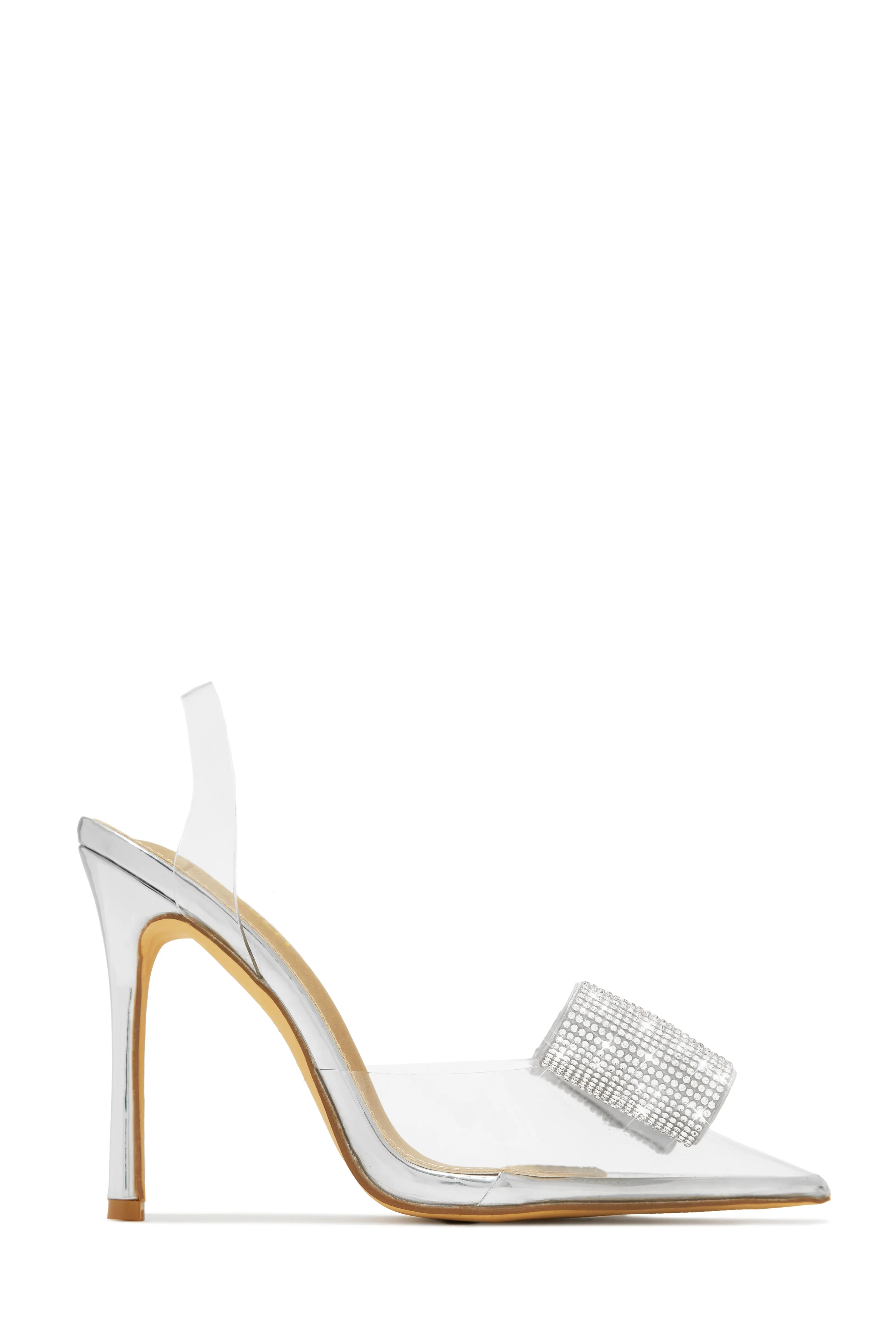 Chiara Embellished Bow Clear High Heel Pumps - Silver sold by Miss Lola product image thumbnail 5
