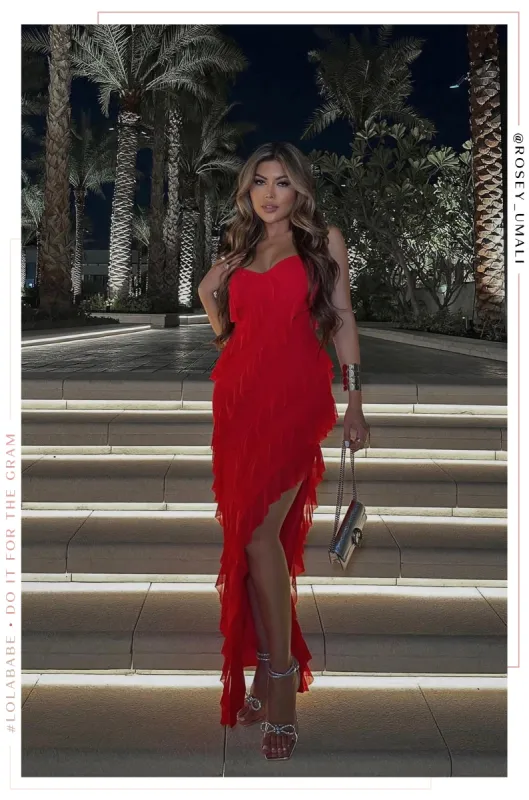 Forever Yours Ruffle Maxi Dress - Red sold by Miss Lola