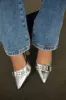 Amyra Pointed Toe High Heel Mules - Silver sold by Miss Lola