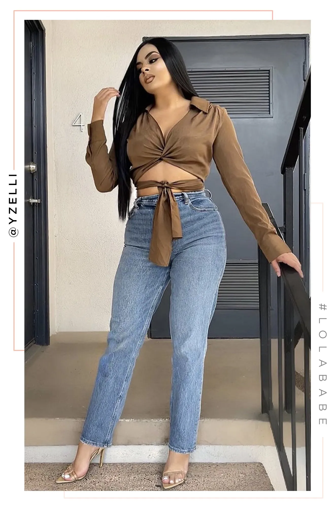 Iniza Long Sleeve Collar Wrap Top - Brown sold by Miss Lola product image thumbnail 4