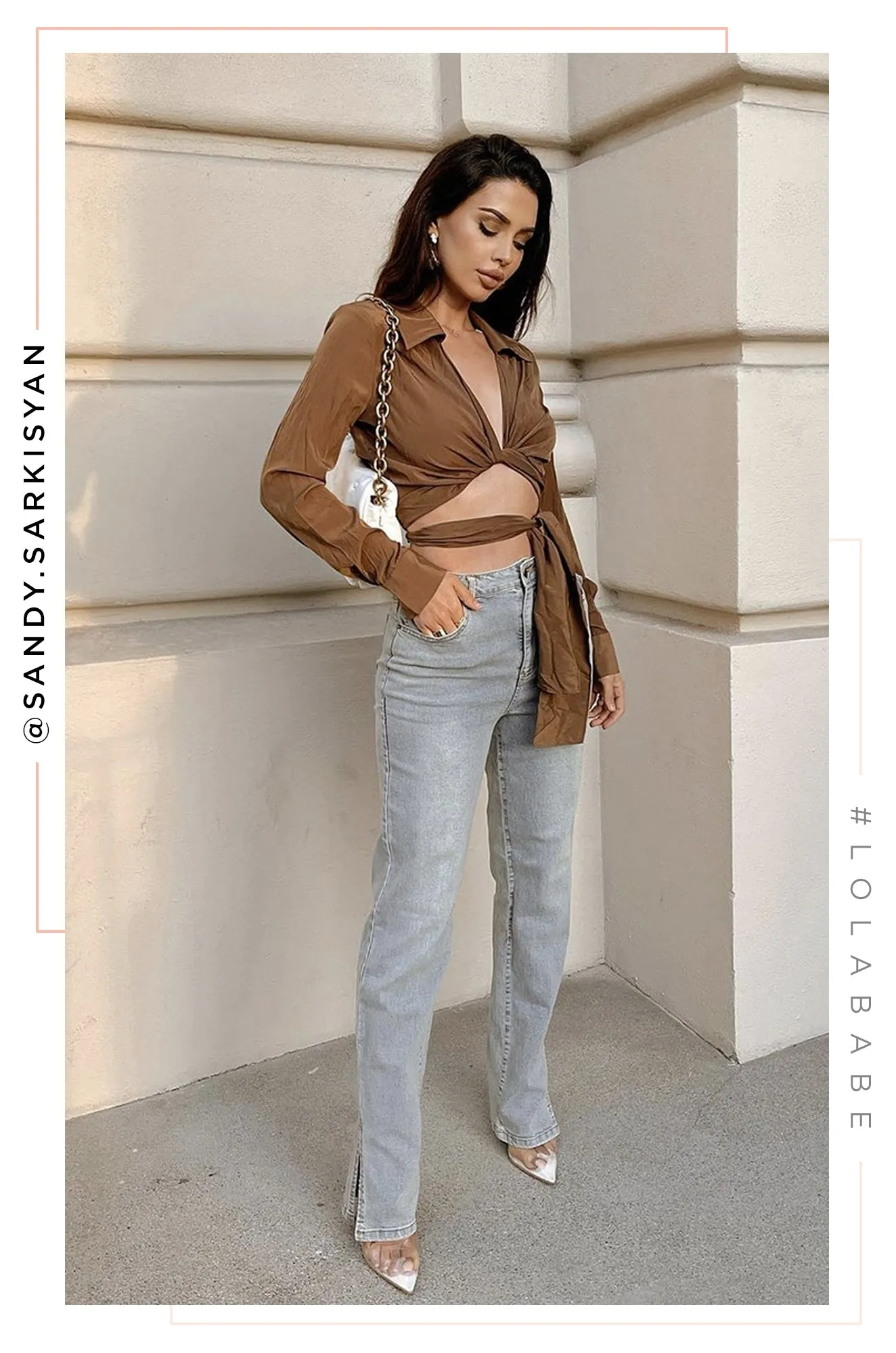 Iniza Long Sleeve Collar Wrap Top - Brown sold by Miss Lola product image thumbnail 3