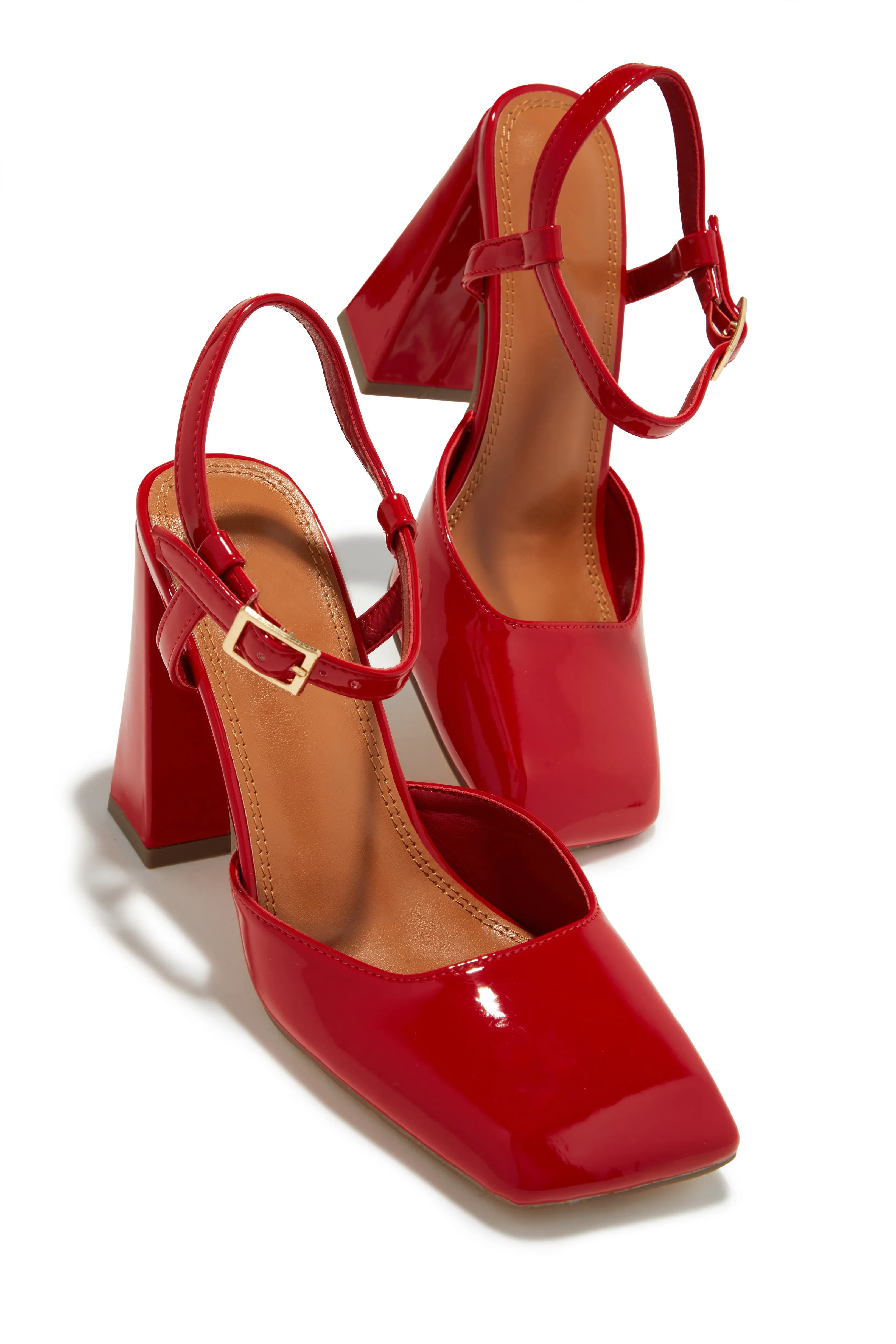 Elle Square Toe Block Heels - Red sold by Miss Lola product image thumbnail 2